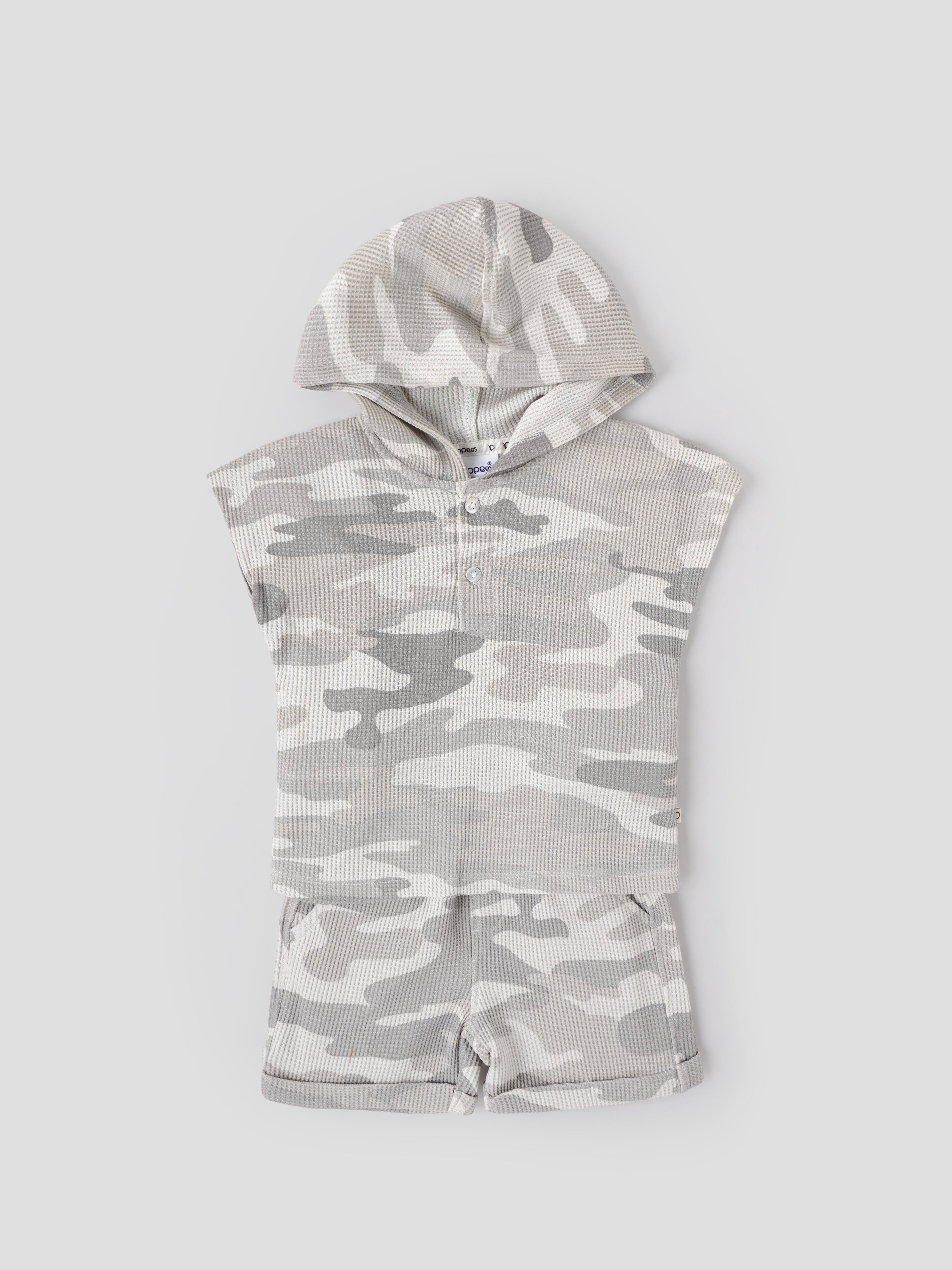Popees Baby Boys Cap Sleeves Cotton Hooded Top & Shorts Set| Grey| 3-24 Months