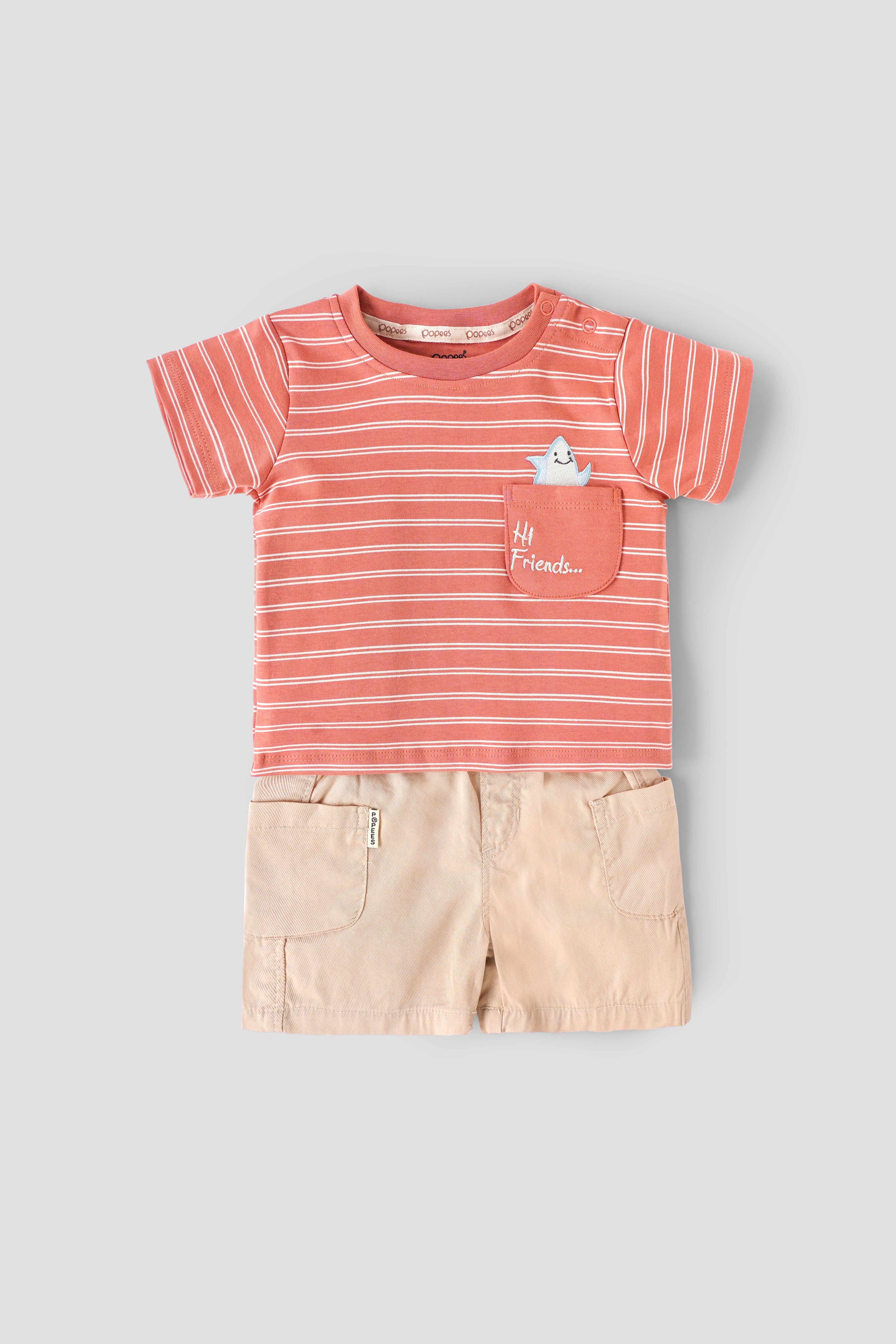 Popees Baby Boys Cotton Summer T-Shirt & Shorts Co-ord Set| 3-36 Months