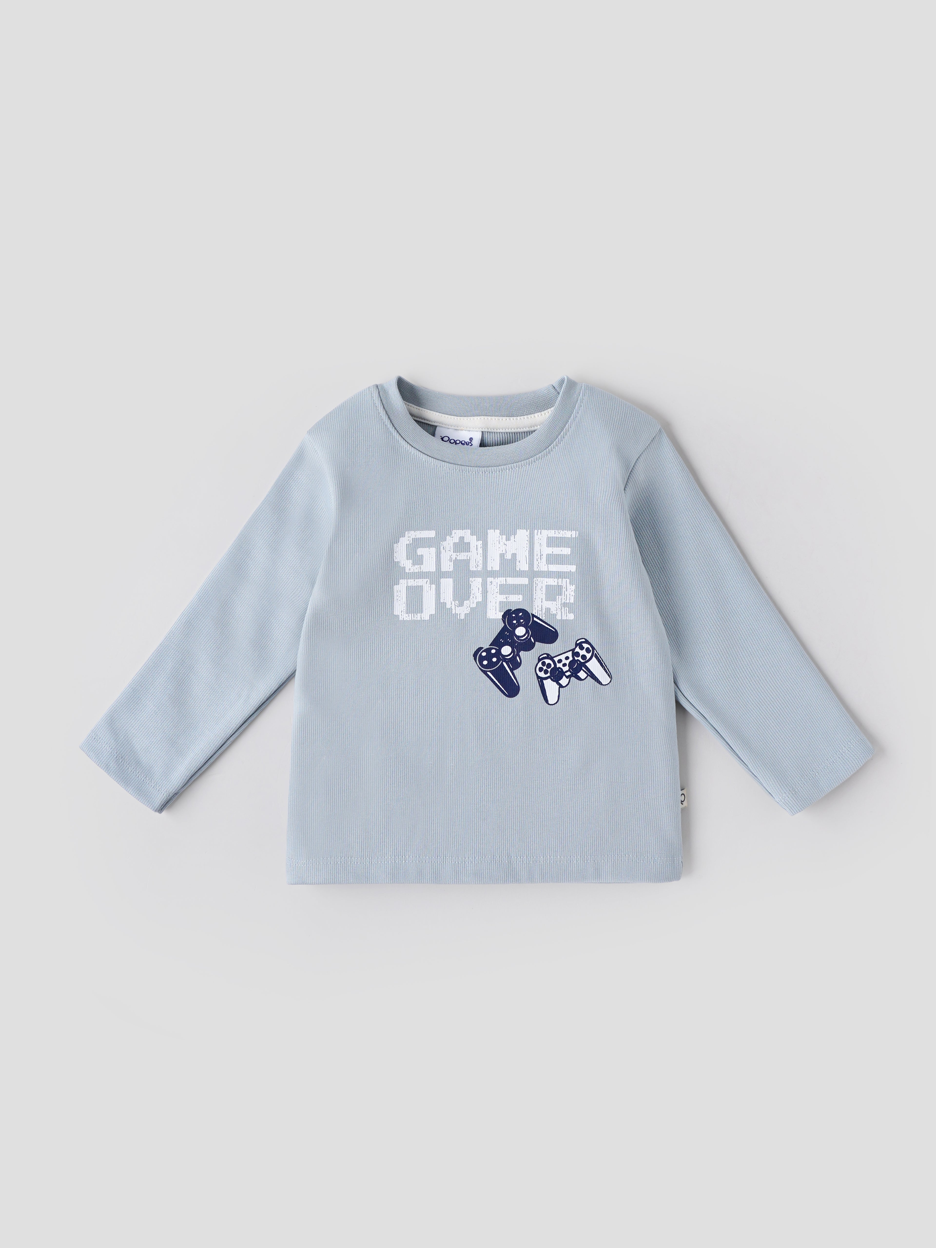 Popees Baby Boys Cotton Full Sleeve T-Shirt | Pearl Blue Game Over Print | 3-24 Months