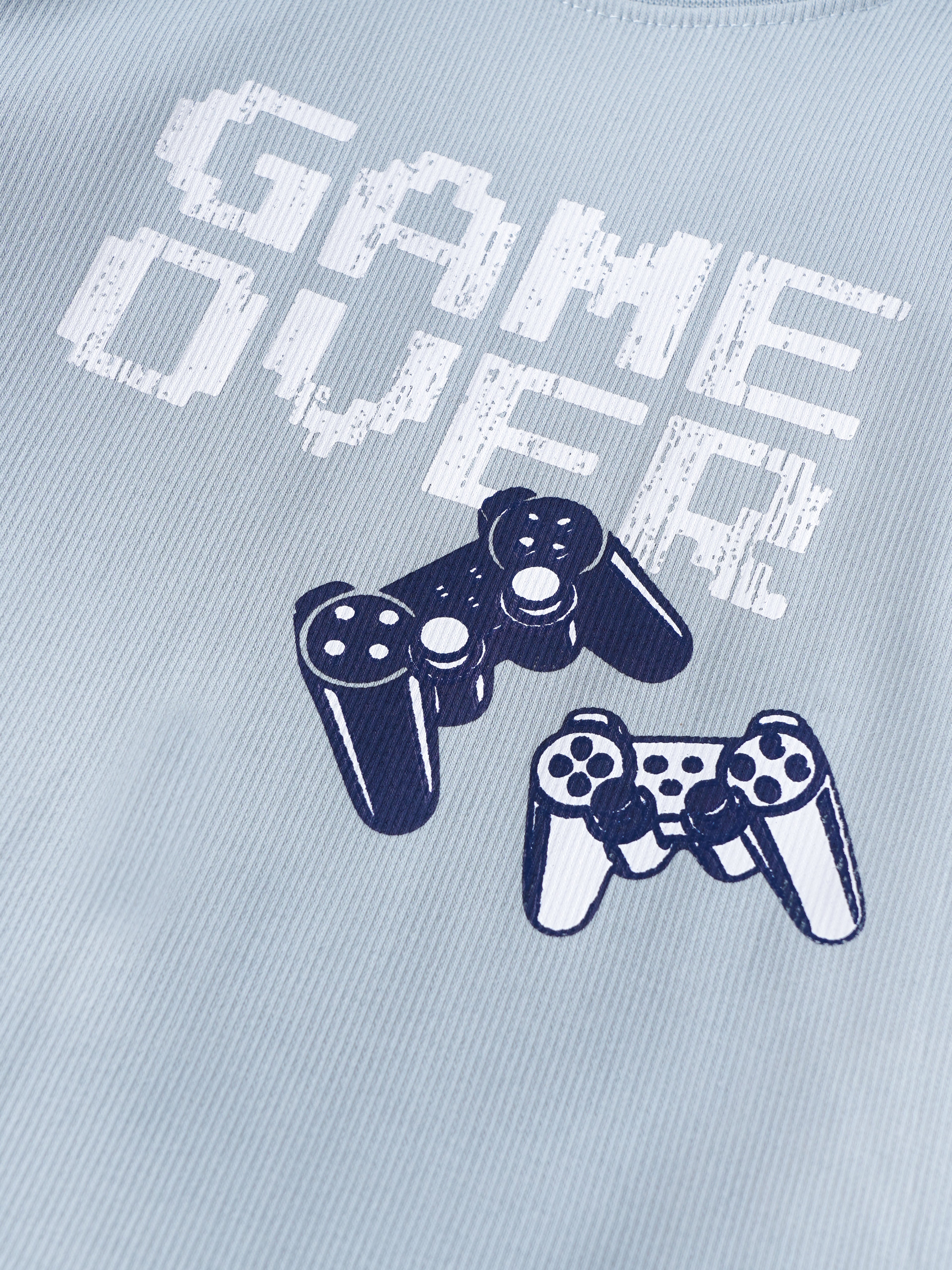 Popees Baby Boys Cotton Full Sleeve T-Shirt | Pearl Blue Game Over Print | 3-24 Months