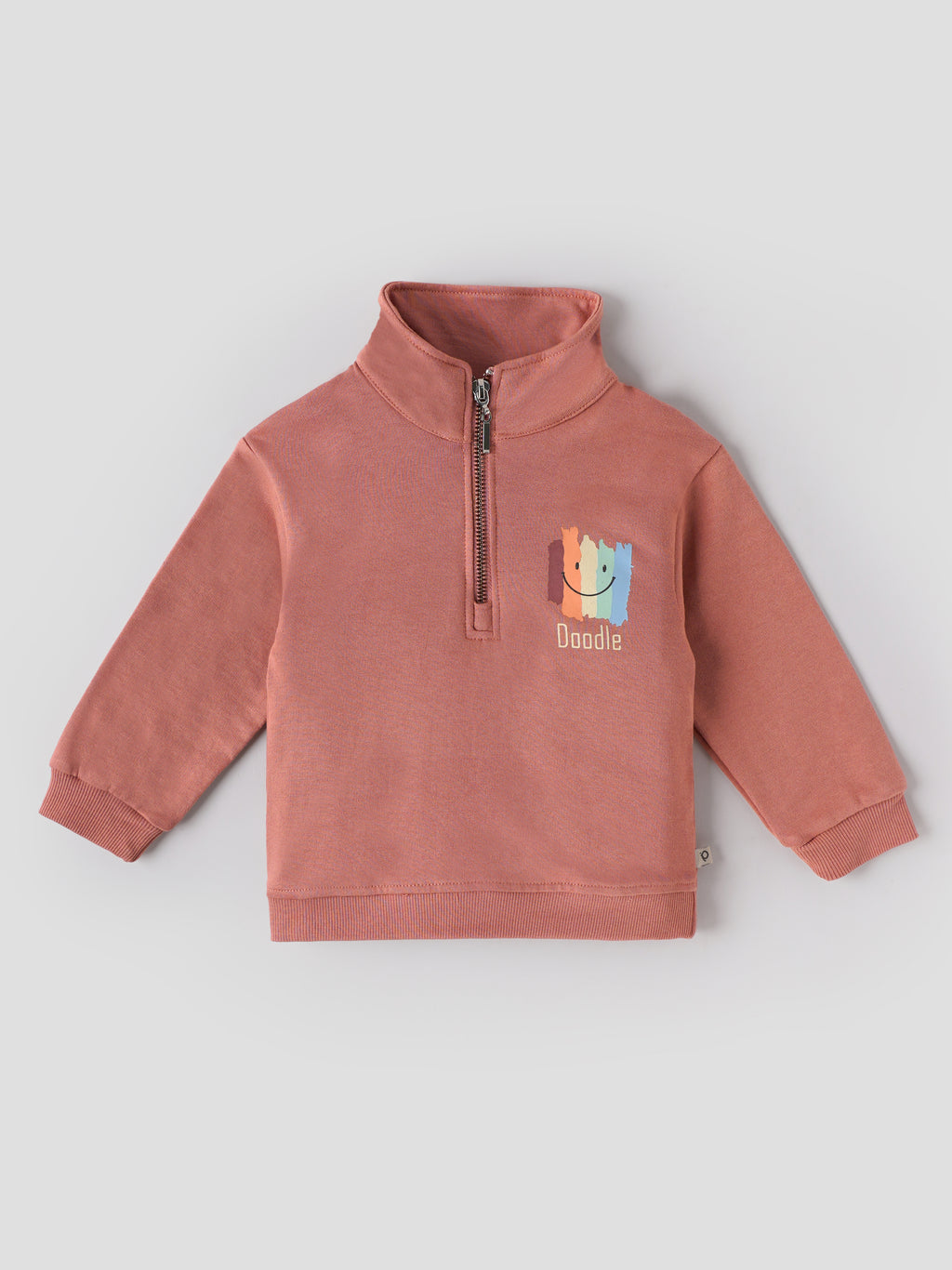 Popees Baby Boys Cotton Sweatshirt | Doodle Print High Neck Half-Zip Pullover | 3-24 Months