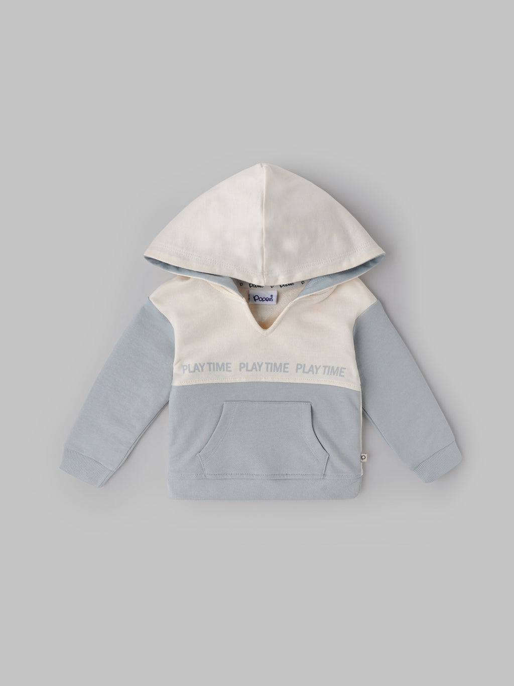 Popees Baby Boy Hooded Sweatshirt| Blue & Cream| 3-24 Months