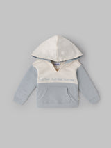 Popees Baby Boy Hooded Sweatshirt| Blue & Cream| 3-24 Months
