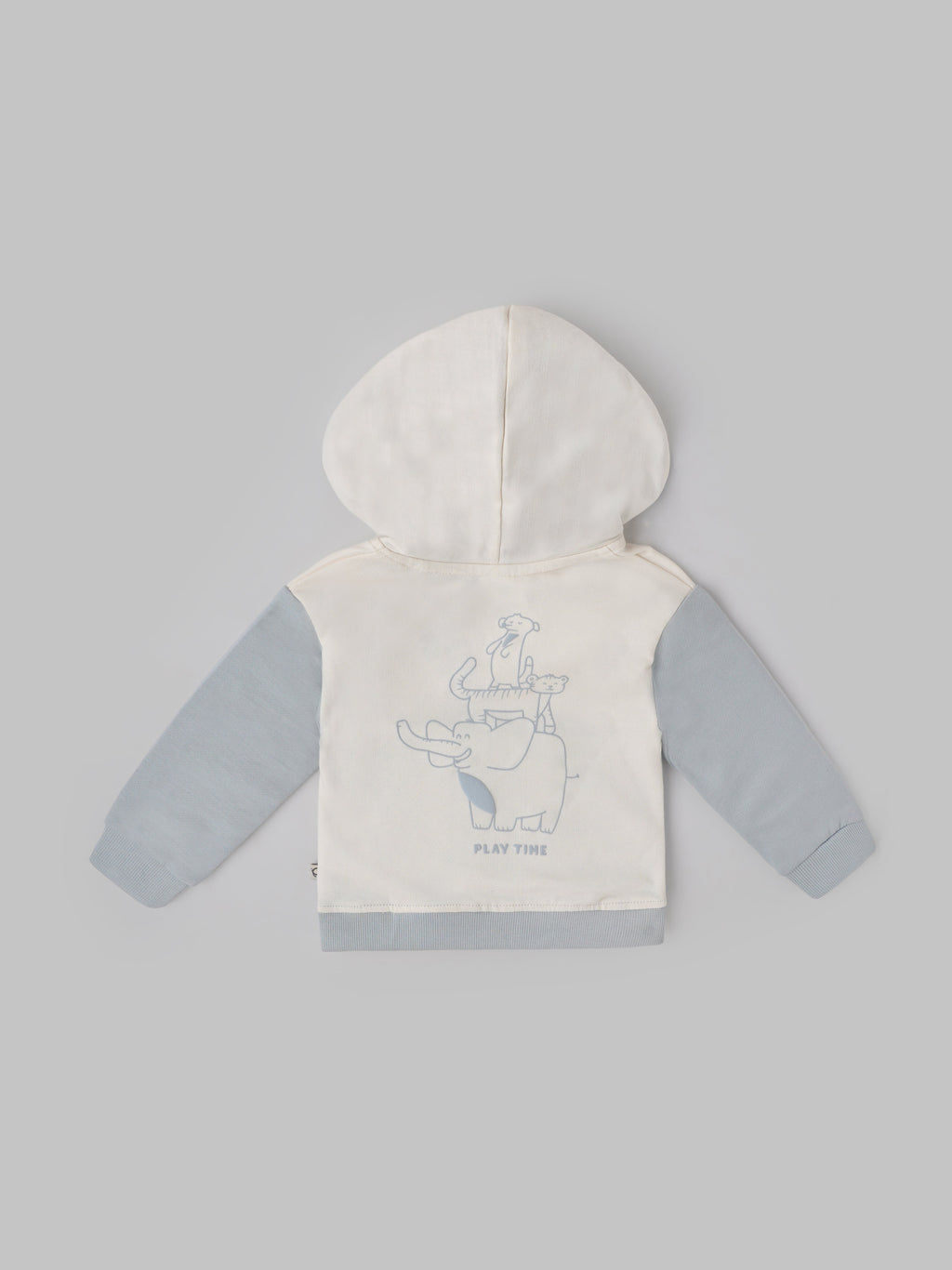 Popees Baby Boy Hooded Sweatshirt| Blue & Cream| 3-24 Months