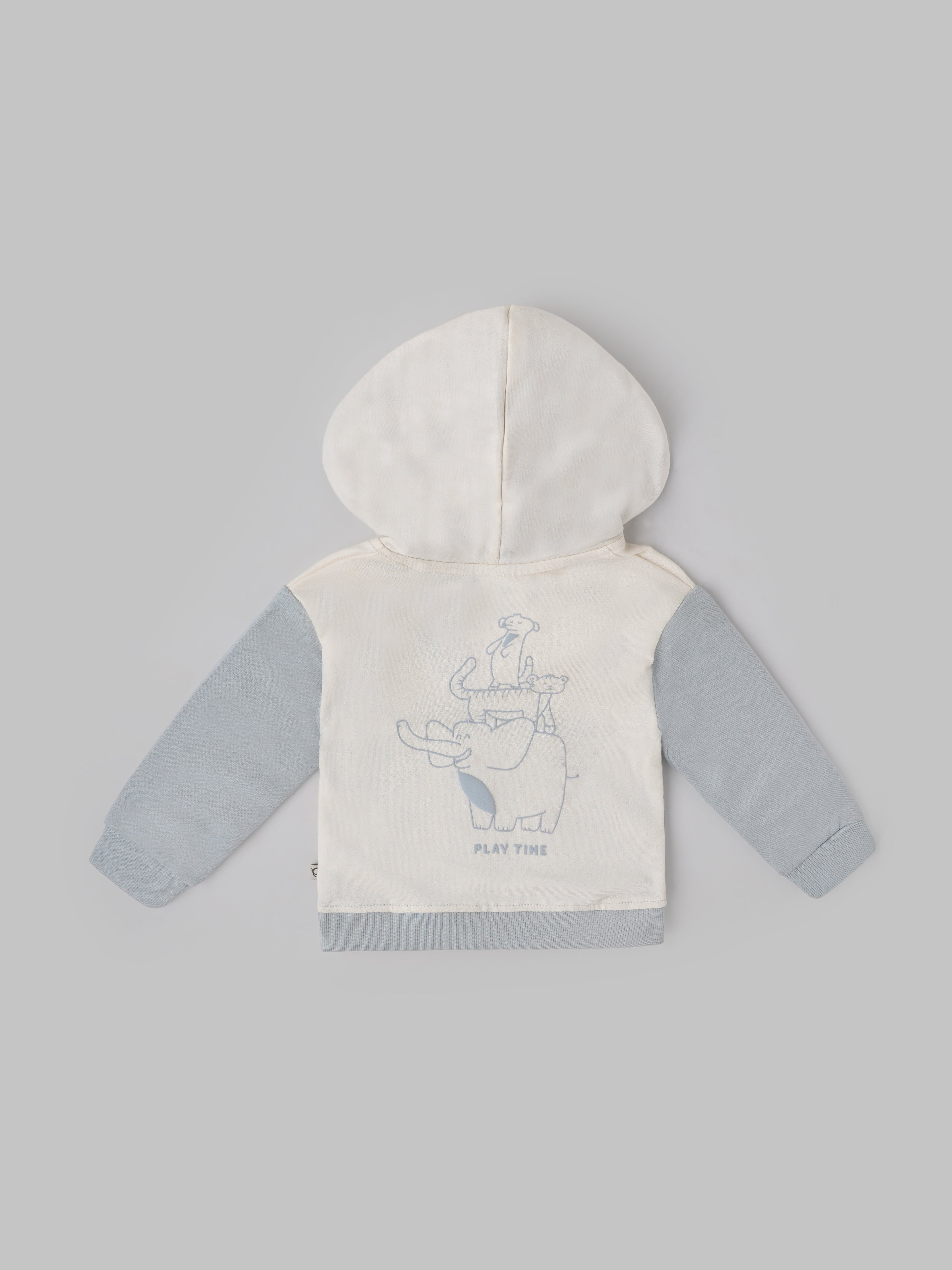 Popees Baby Boy Hooded Sweatshirt| Blue & Cream| 3-24 Months