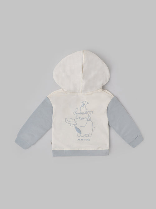 Popees Baby Boy Hooded Sweatshirt| Blue & Cream| 3-24 Months