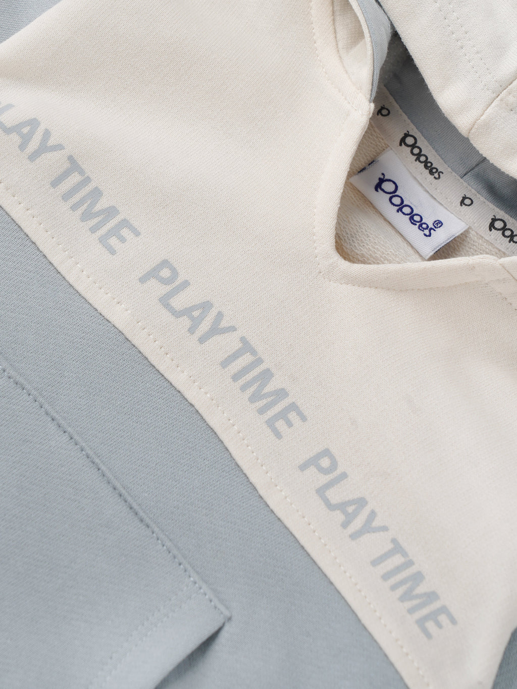 Popees Baby Boy Hooded Sweatshirt| Blue & Cream| 3-24 Months