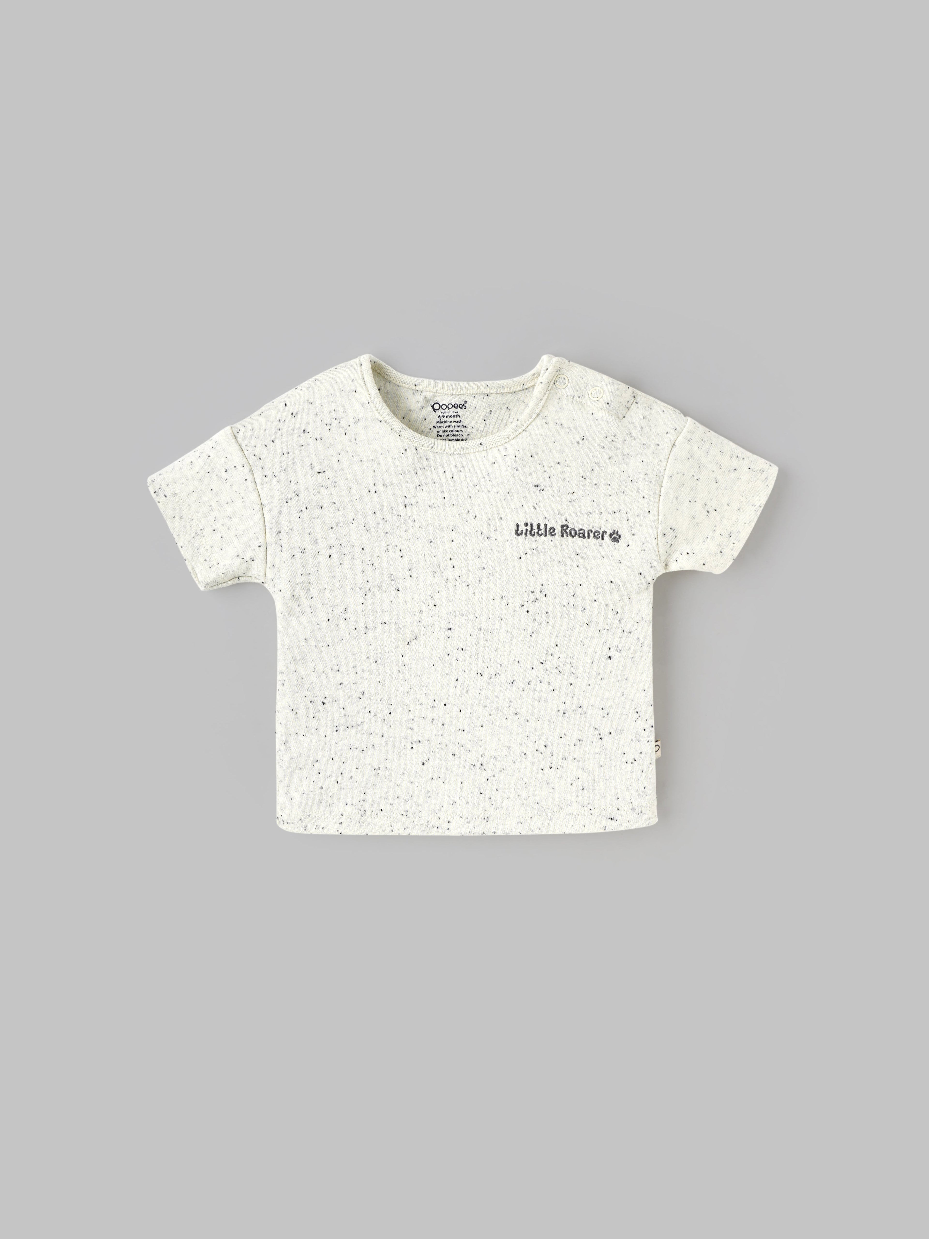 Popees Everyday Wear Baby T-Shirt – Stylish Speckle Print Half Sleeve Tee with Side Buttons(3-24Months)for Baby Boys