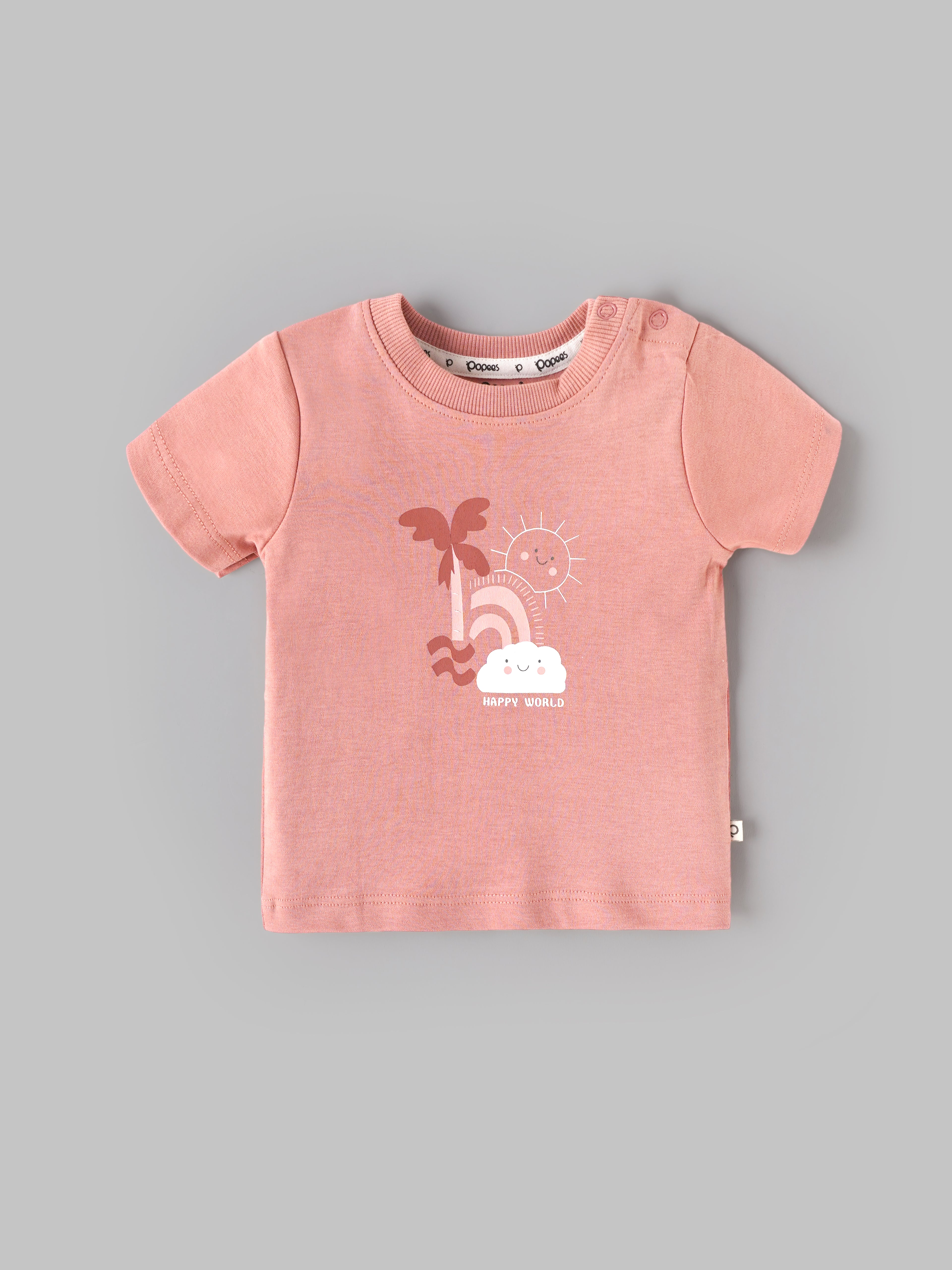 Popees Baby Boys Printed T-Shirt | Cameo Brown | 3-24 Months