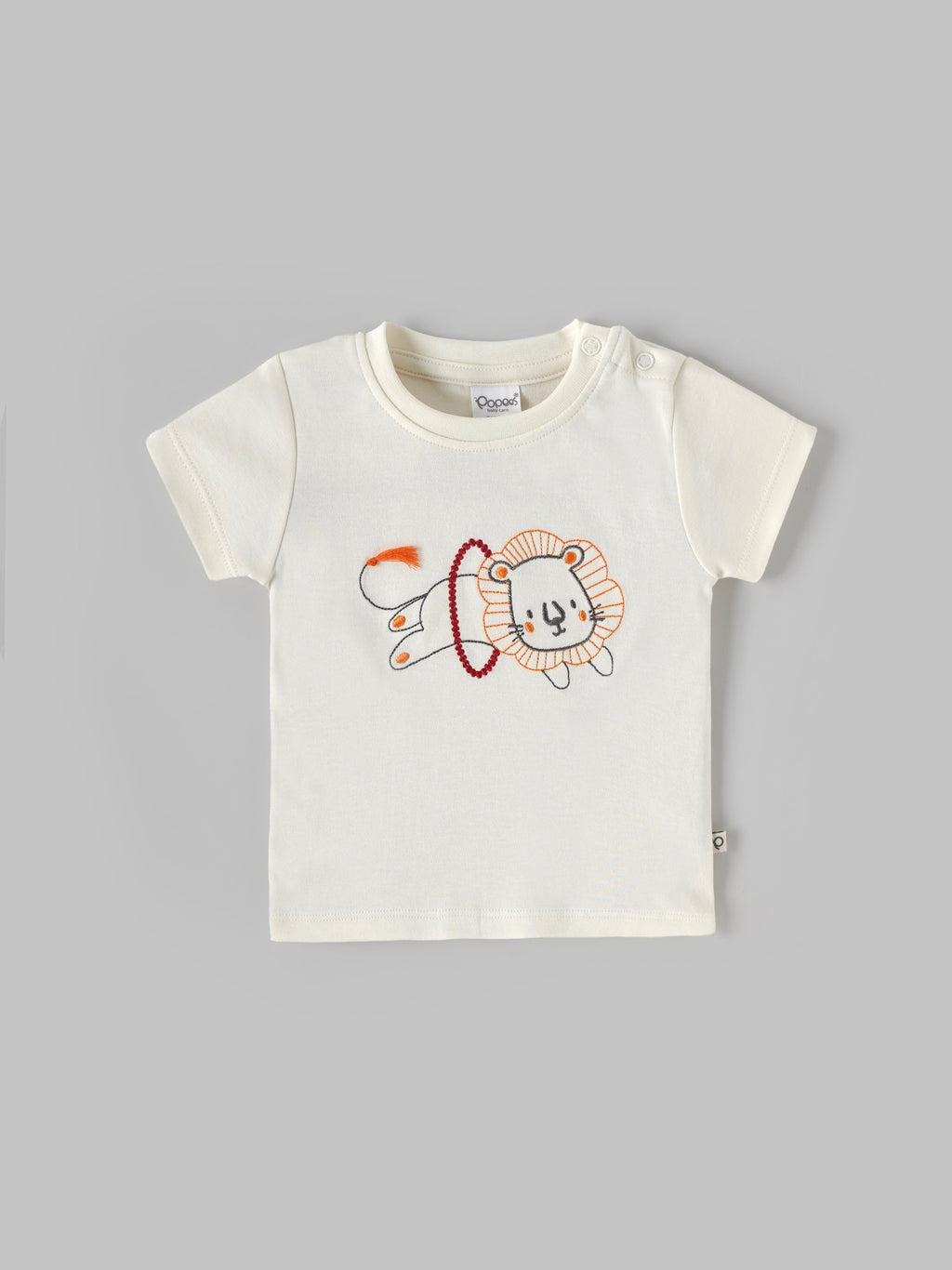 Popees Baby Boys Cotton T-Shirt with Lion Embroidery & Snap Button| 3-36 Months