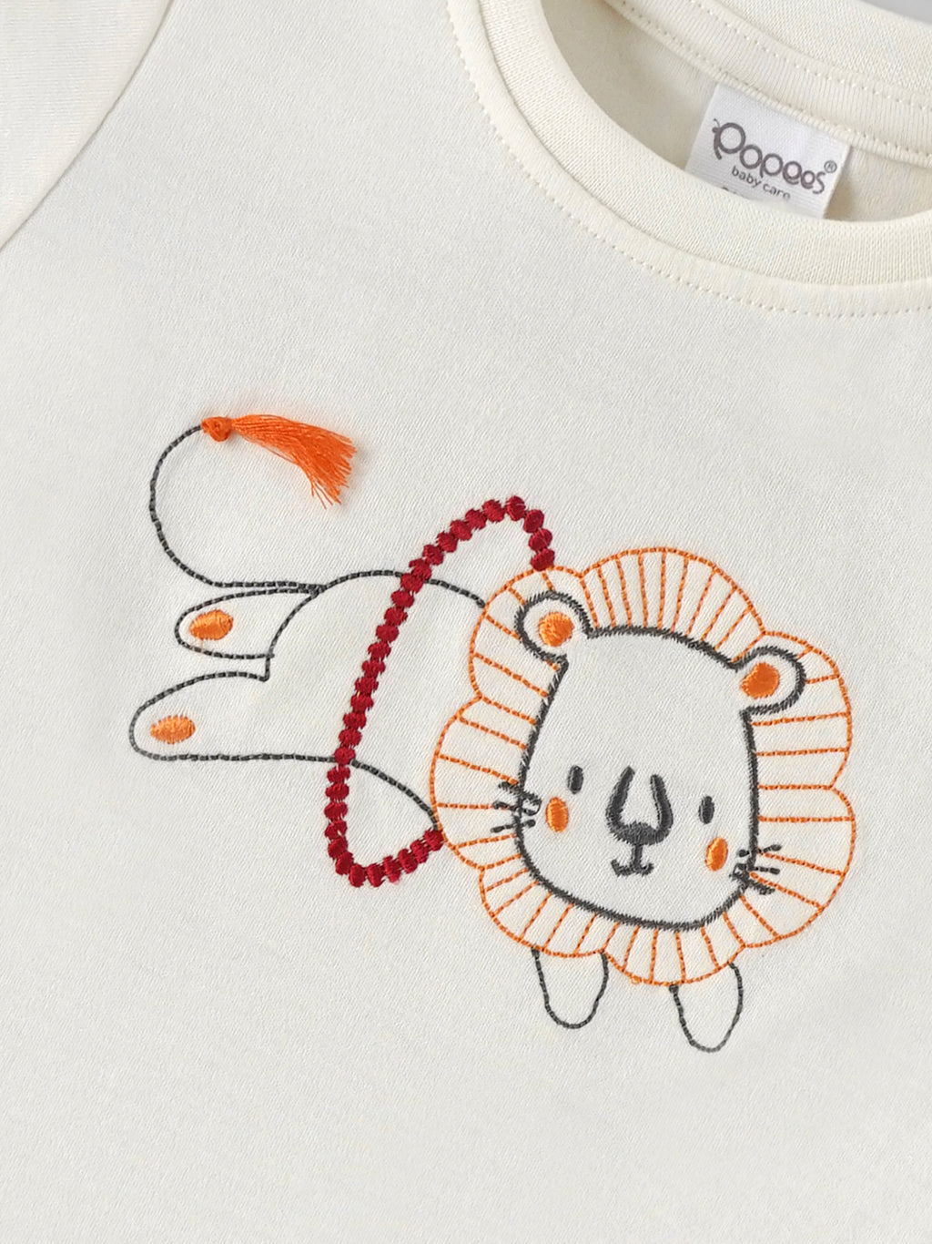 Popees Baby Boys Cotton T-Shirt with Lion Embroidery & Snap Button| 3-36 Months