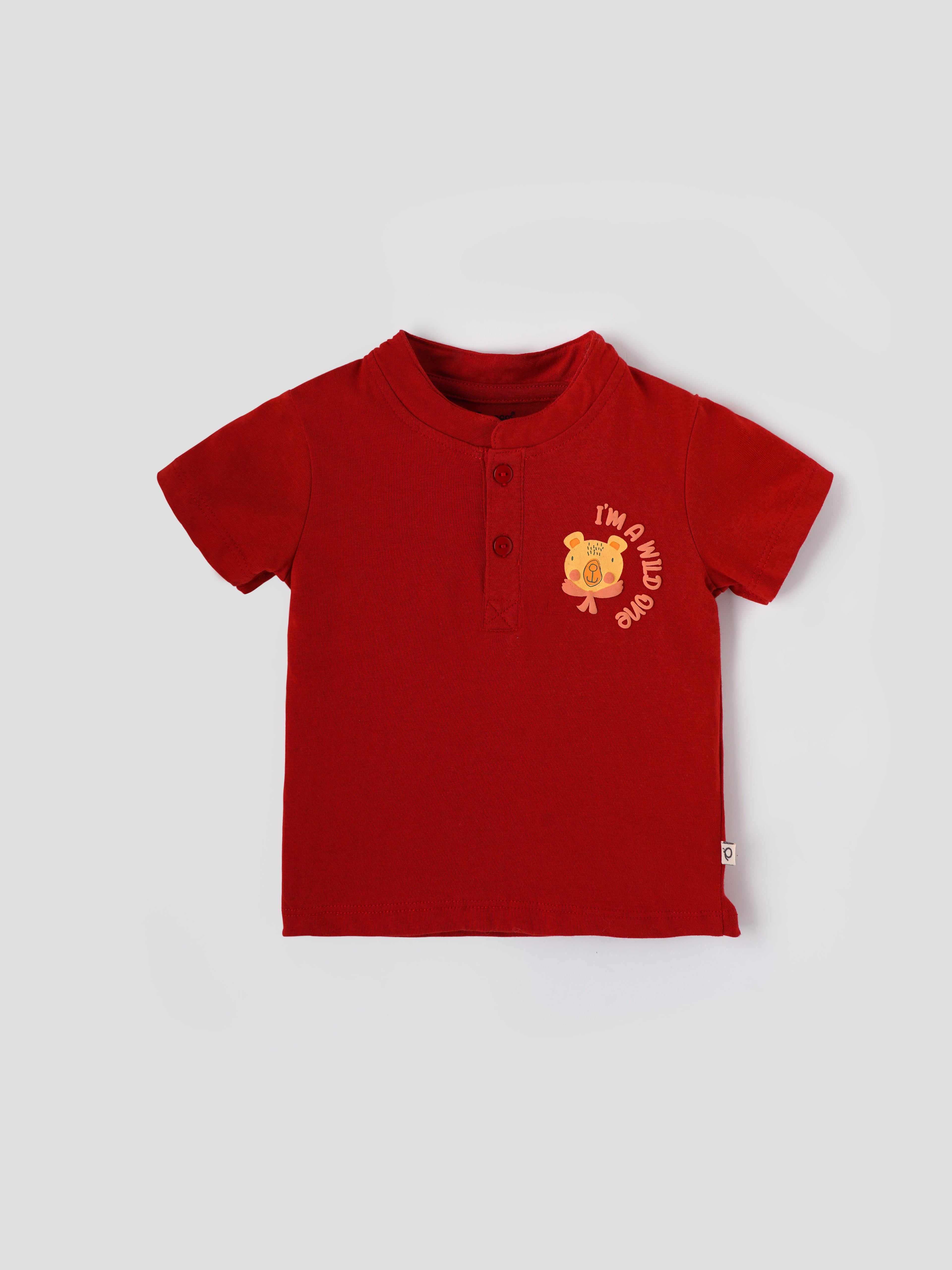 Popees Baby Boys Cotton Henley T-Shirt| Red| 3-24 Months