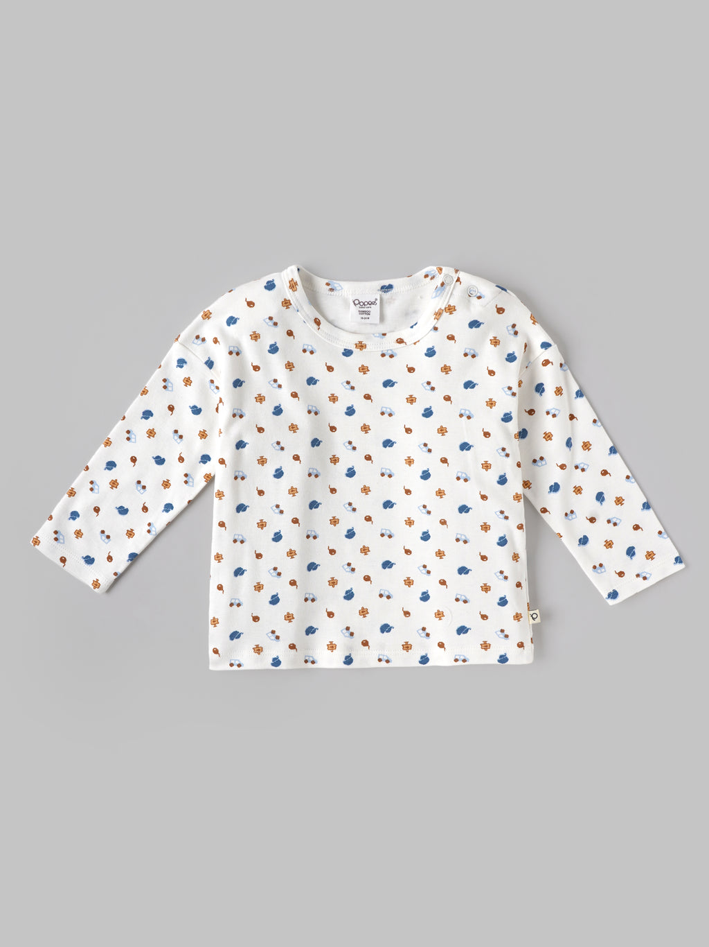 Popees Baby Boys Bamboo Cotton Printed T-Shirt | Soft & Breathable Full Sleeve Round Neck Tee | White Everyday Wear Top (3–24 Months)
