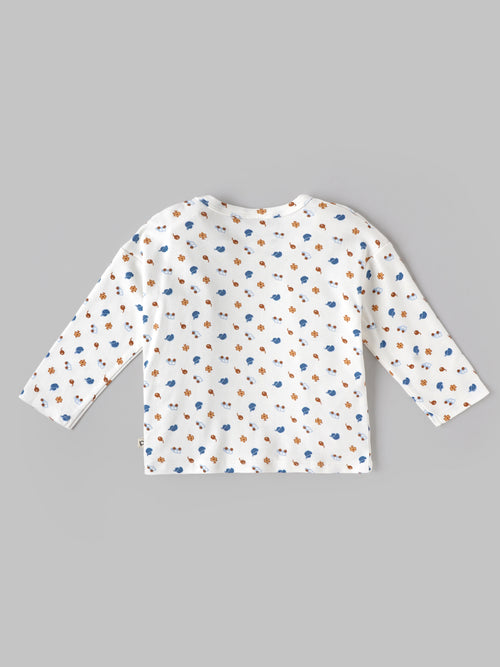 Popees Baby Boys Bamboo Cotton Printed T-Shirt | Soft & Breathable Full Sleeve Round Neck Tee | White Everyday Wear Top (3–24 Months)
