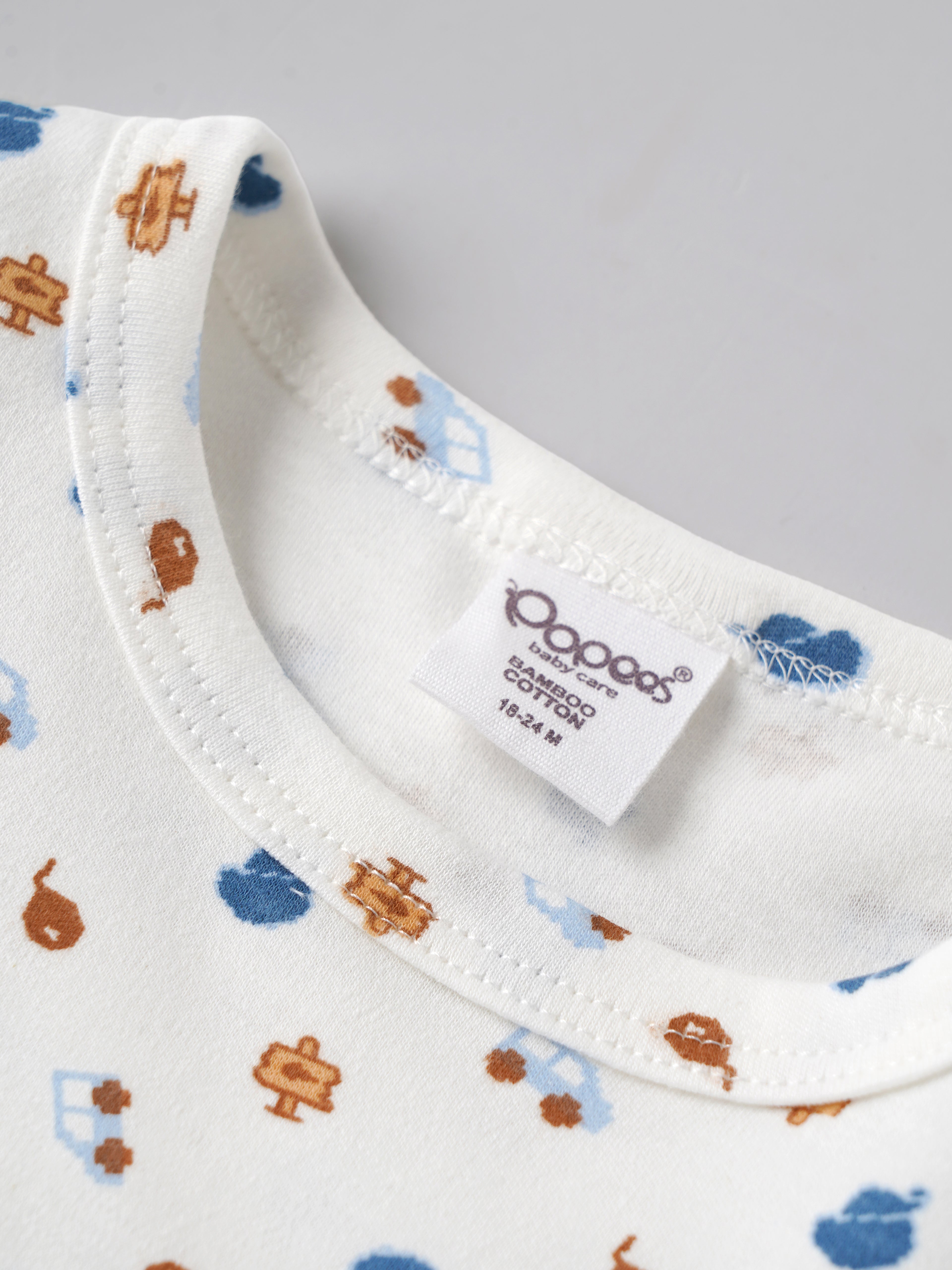 Popees Baby Boys Bamboo Cotton Printed T-Shirt | Soft & Breathable Full Sleeve Round Neck Tee | White Everyday Wear Top (3–24 Months)