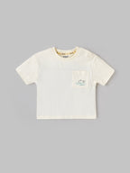 Popees Baby Boys Cotton T-Shirt with Pocket| Cream| 3-36 Months