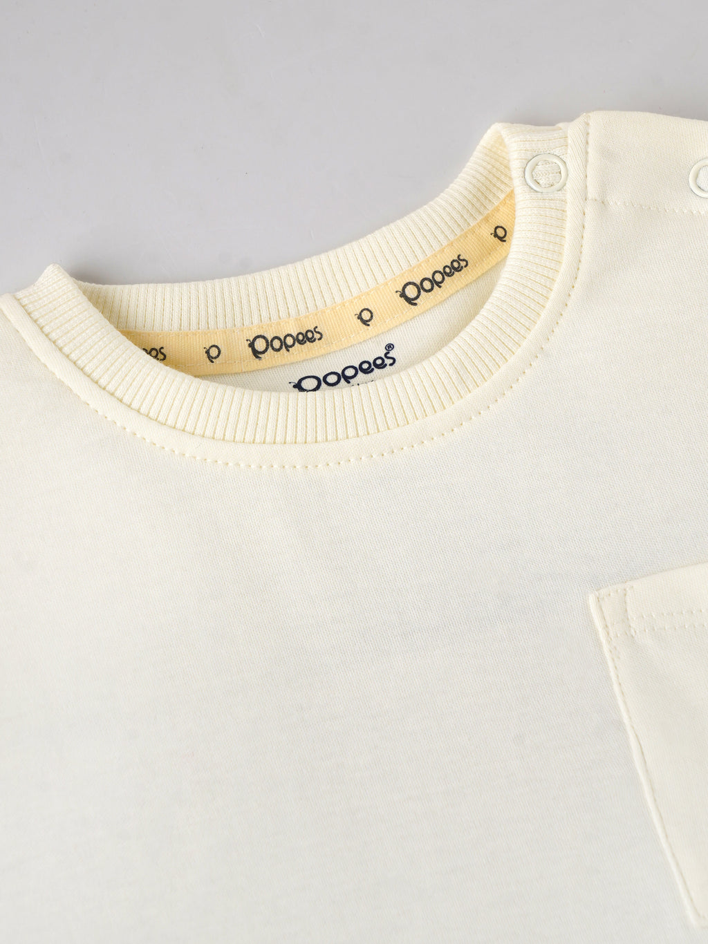 Popees Baby Boys Cotton T-Shirt with Pocket| Cream| 3-36 Months