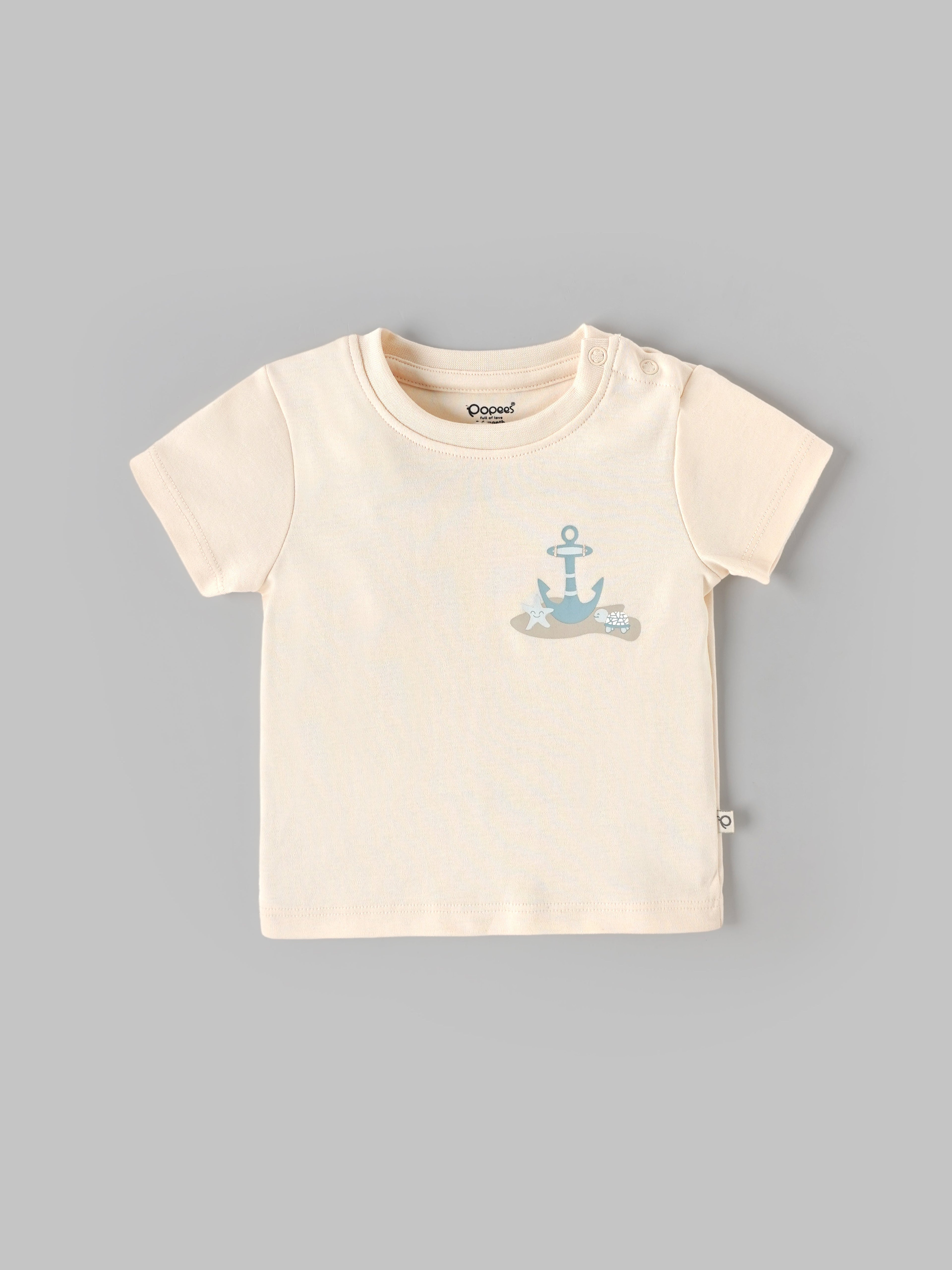 Popees Baby Boys Printed Half Sleeve T Shirt with Shoulder Snap Button Soft Cotton Casual Wear| 3M to 36M