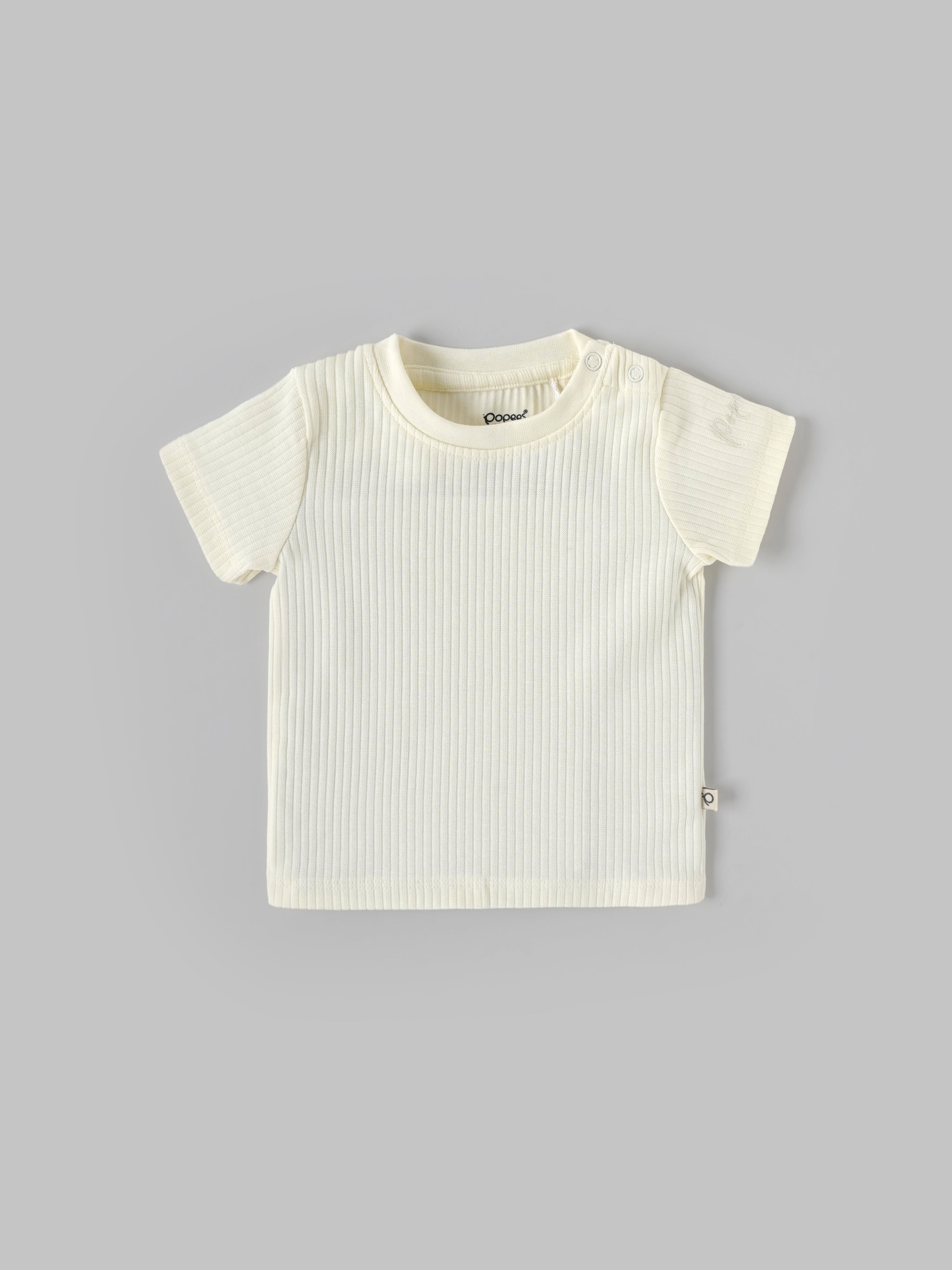 Popees Baby Boys Rib Knit Cotton T-Shirt with Snap Button| 3–36 Months
