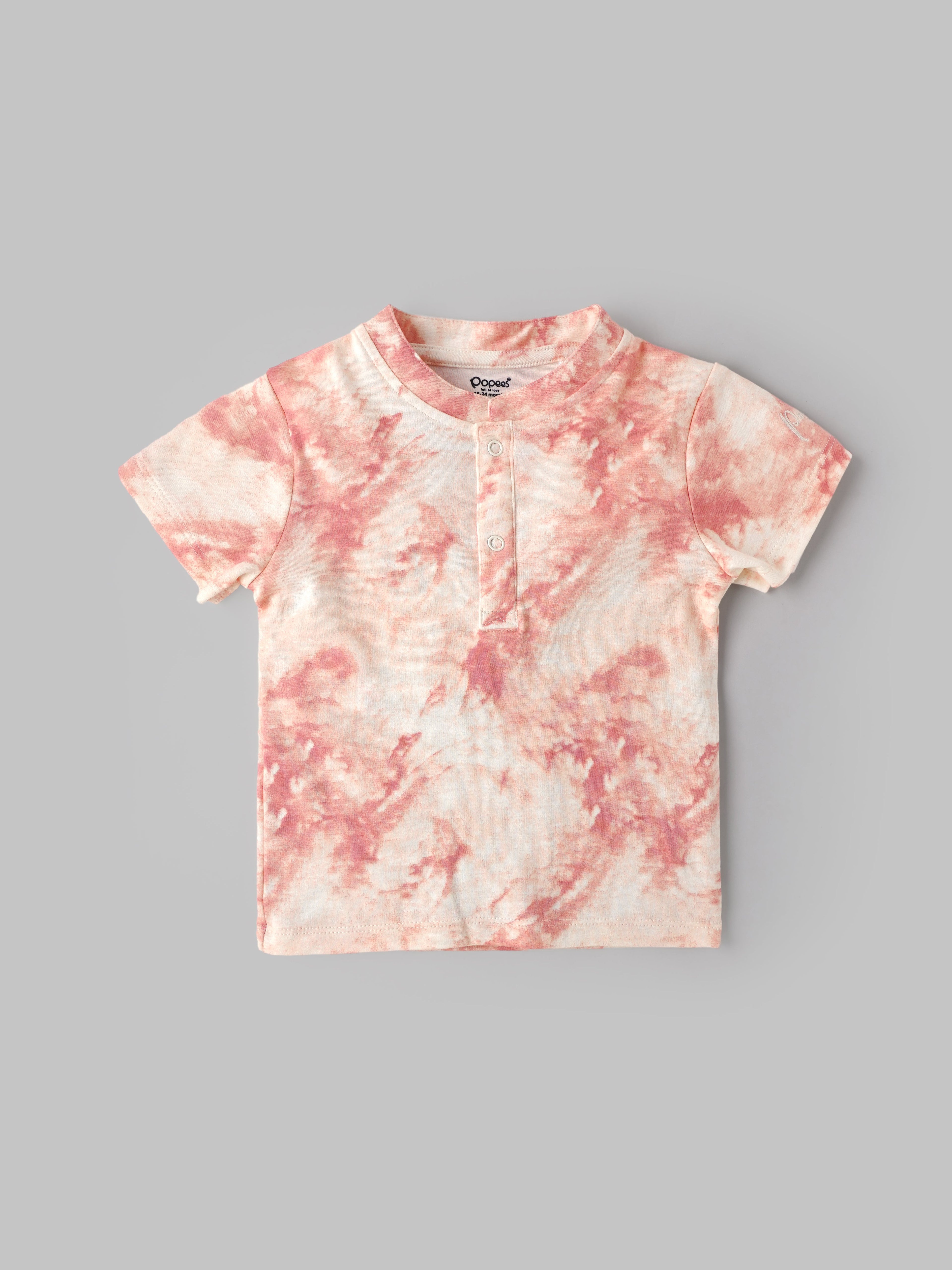 Popees Baby Boys Tie-Dye Cotton T-Shirt with Front Snap Buttons| 3–24 Months