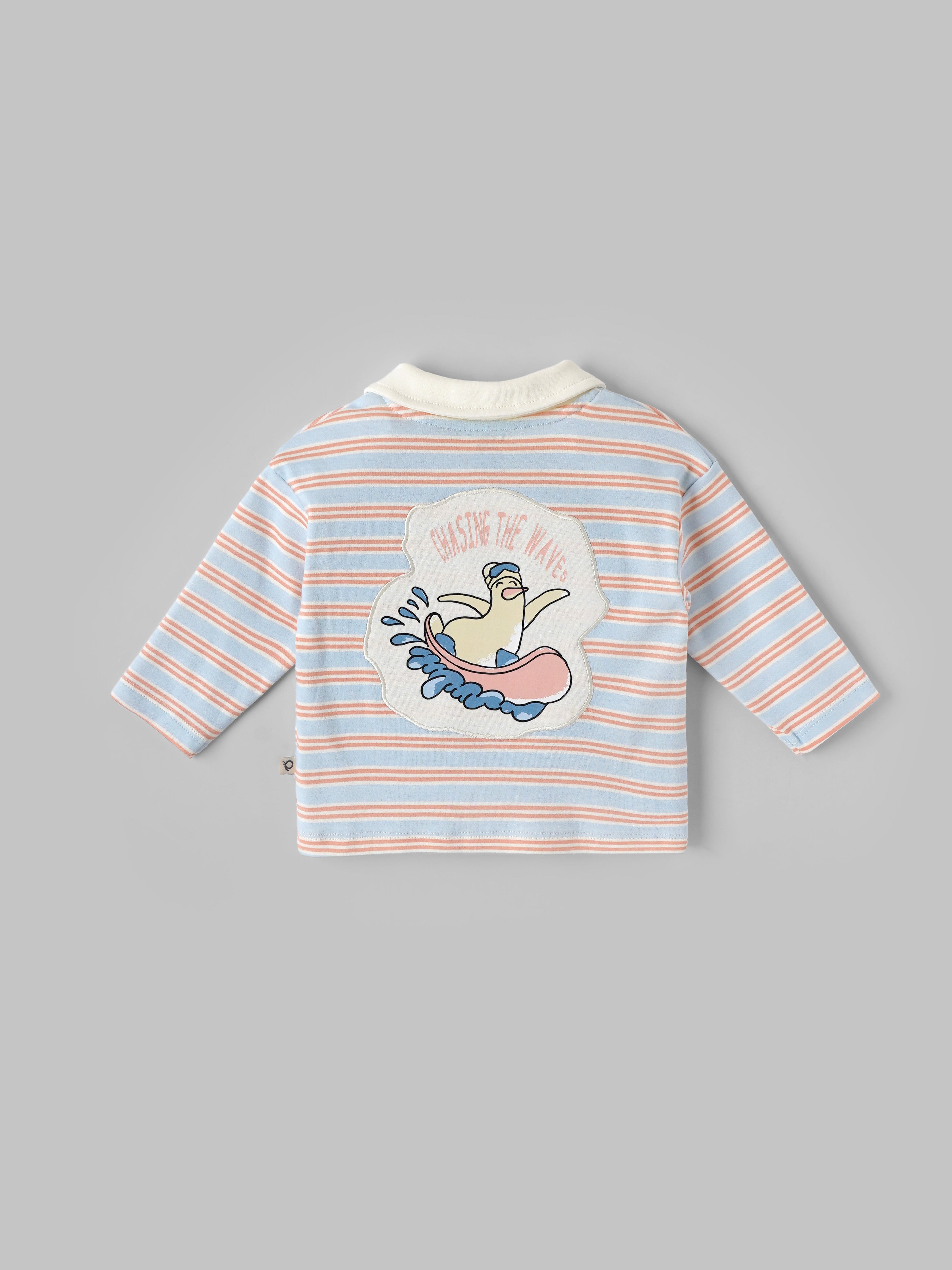 Popees Baby Boys Full Sleeve Cotton Polo T-Shirt| Blue & Orange| 3-36 Months