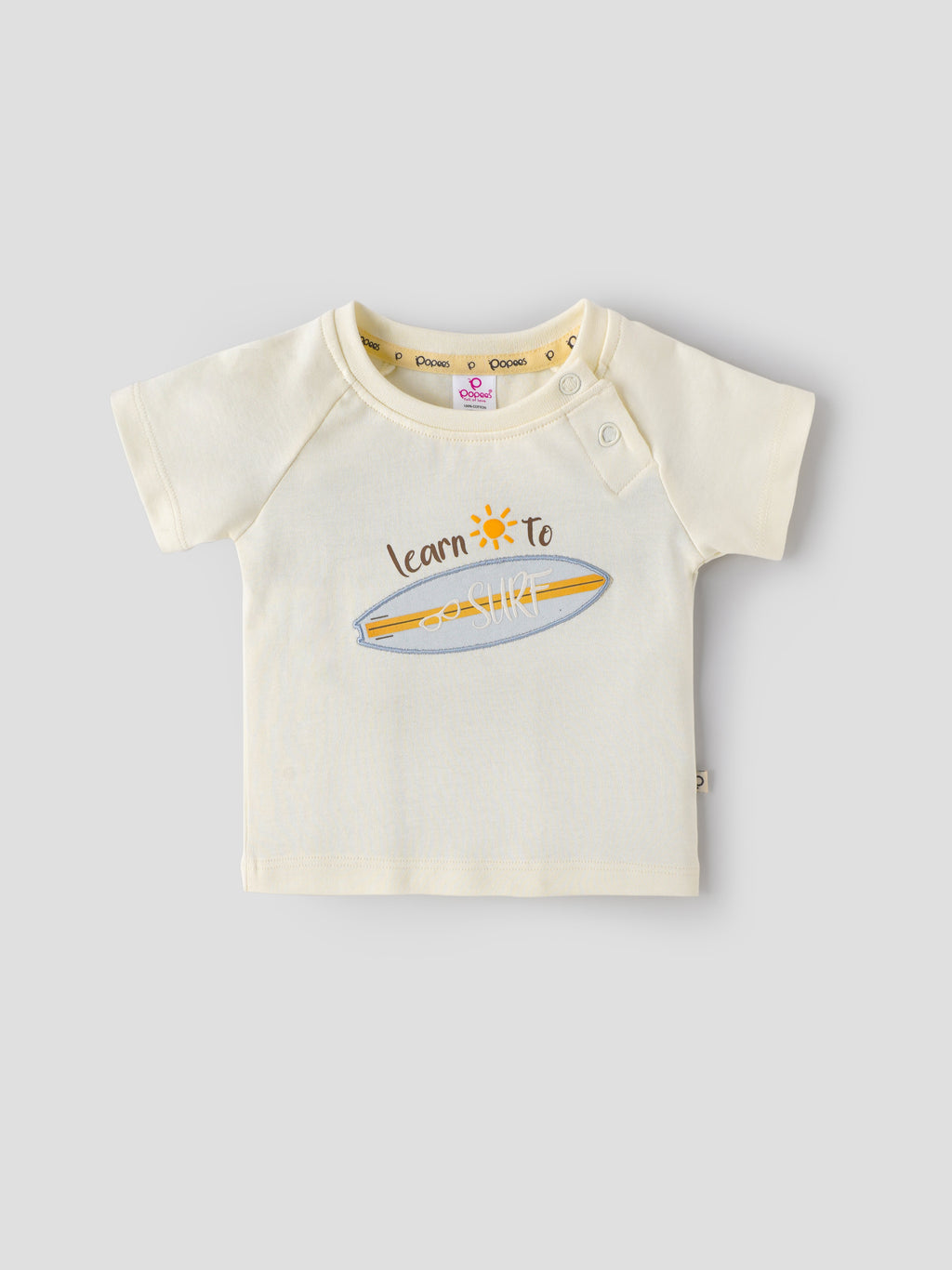 Popees Baby Boys Short Sleeve Off-White T-Shirt| 3-36 Months