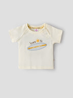 Popees Baby Boys Short Sleeve Off-White T-Shirt| 3-36 Months