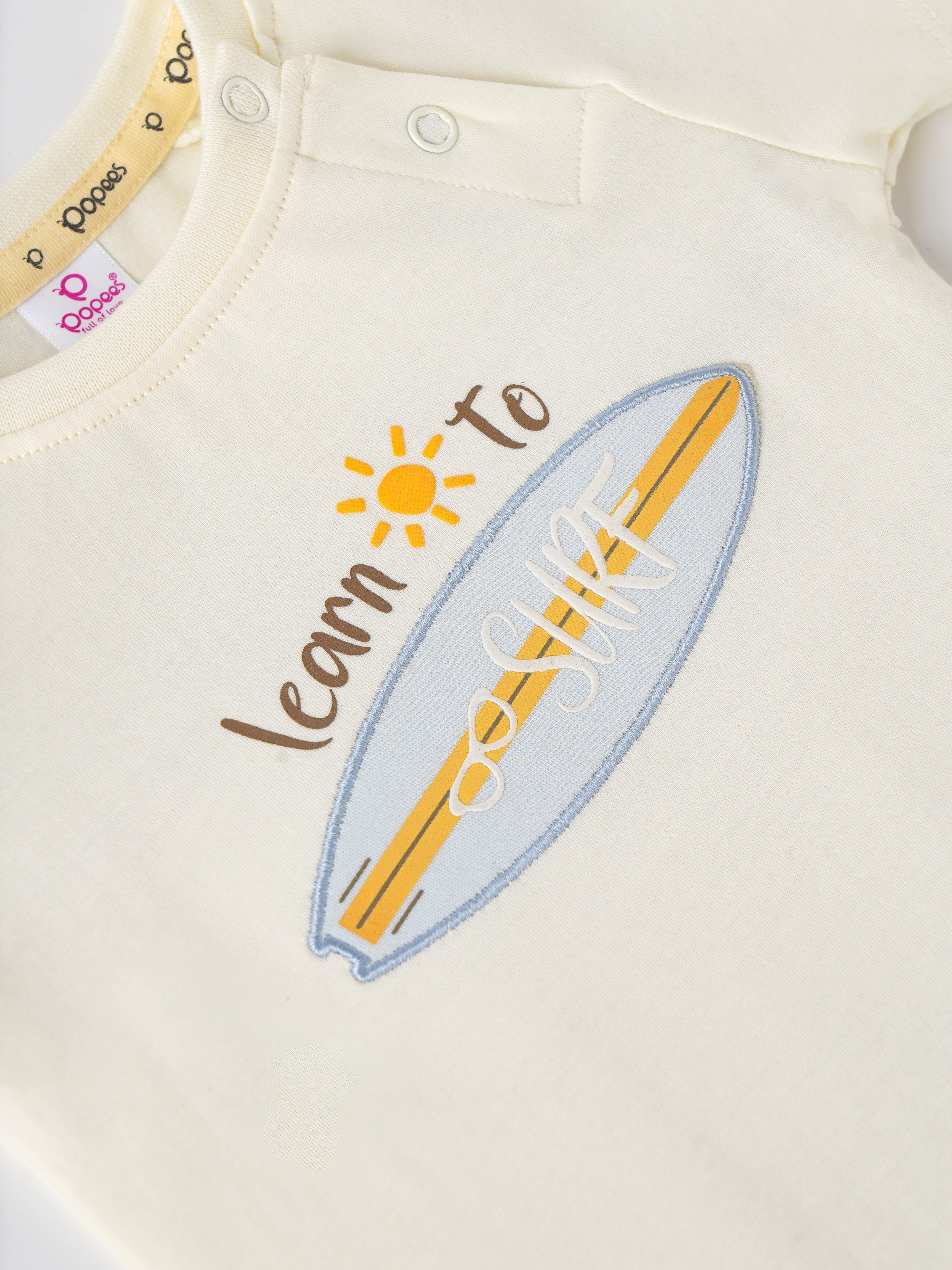 Popees Baby Boys Short Sleeve Off-White T-Shirt| 3-36 Months