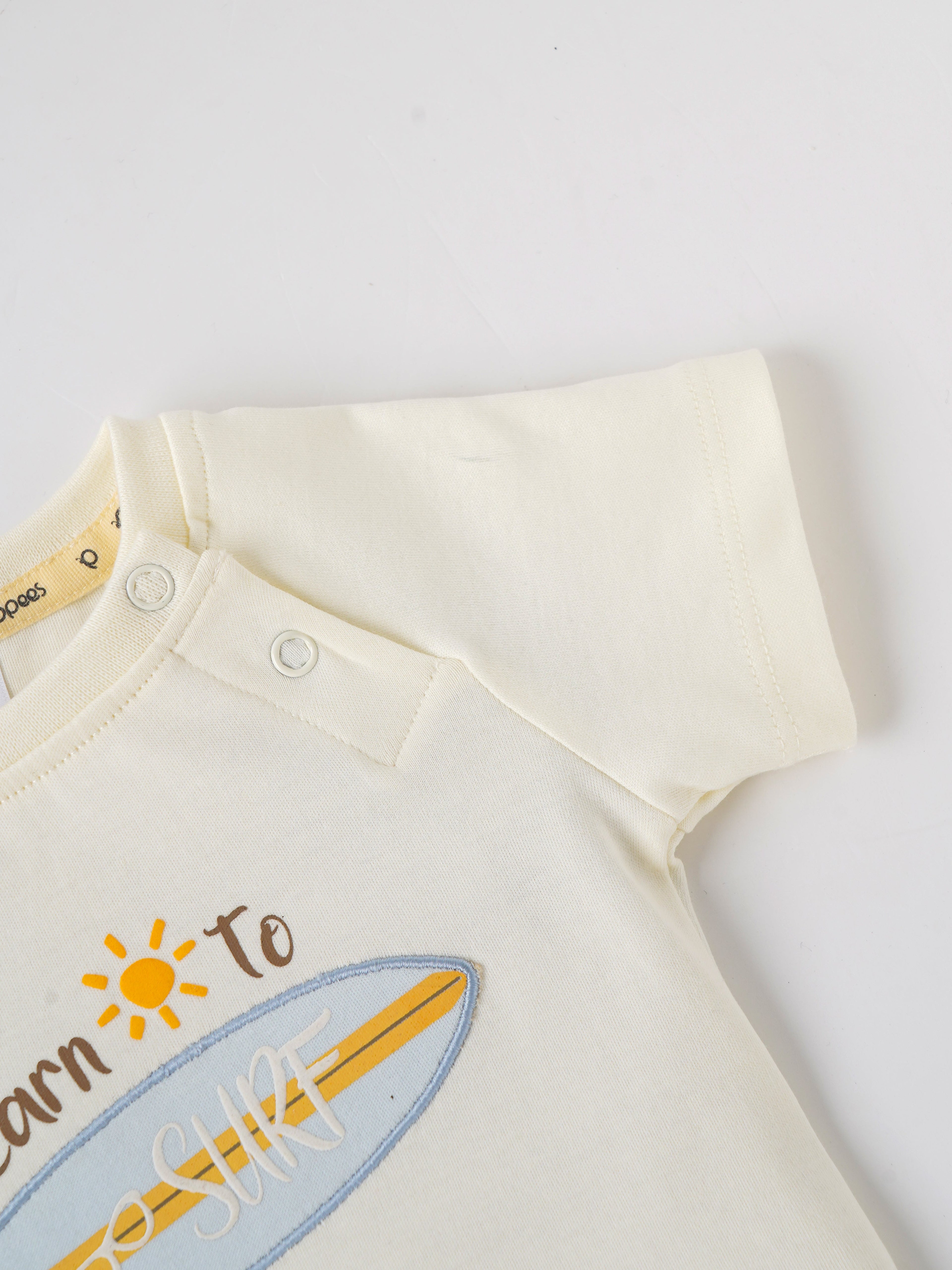 Popees Baby Boys Short Sleeve Off-White T-Shirt| 3-36 Months