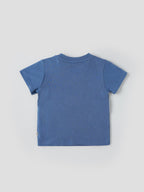 Popees Baby Boys Blue Cotton T-Shirt with Lion & Bird 3D Appliqué Design, Short Sleeve Casual Wear| 3–36 Months
