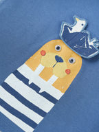 Popees Baby Boys Blue Cotton T-Shirt with Lion & Bird 3D Appliqué Design, Short Sleeve Casual Wear| 3–36 Months