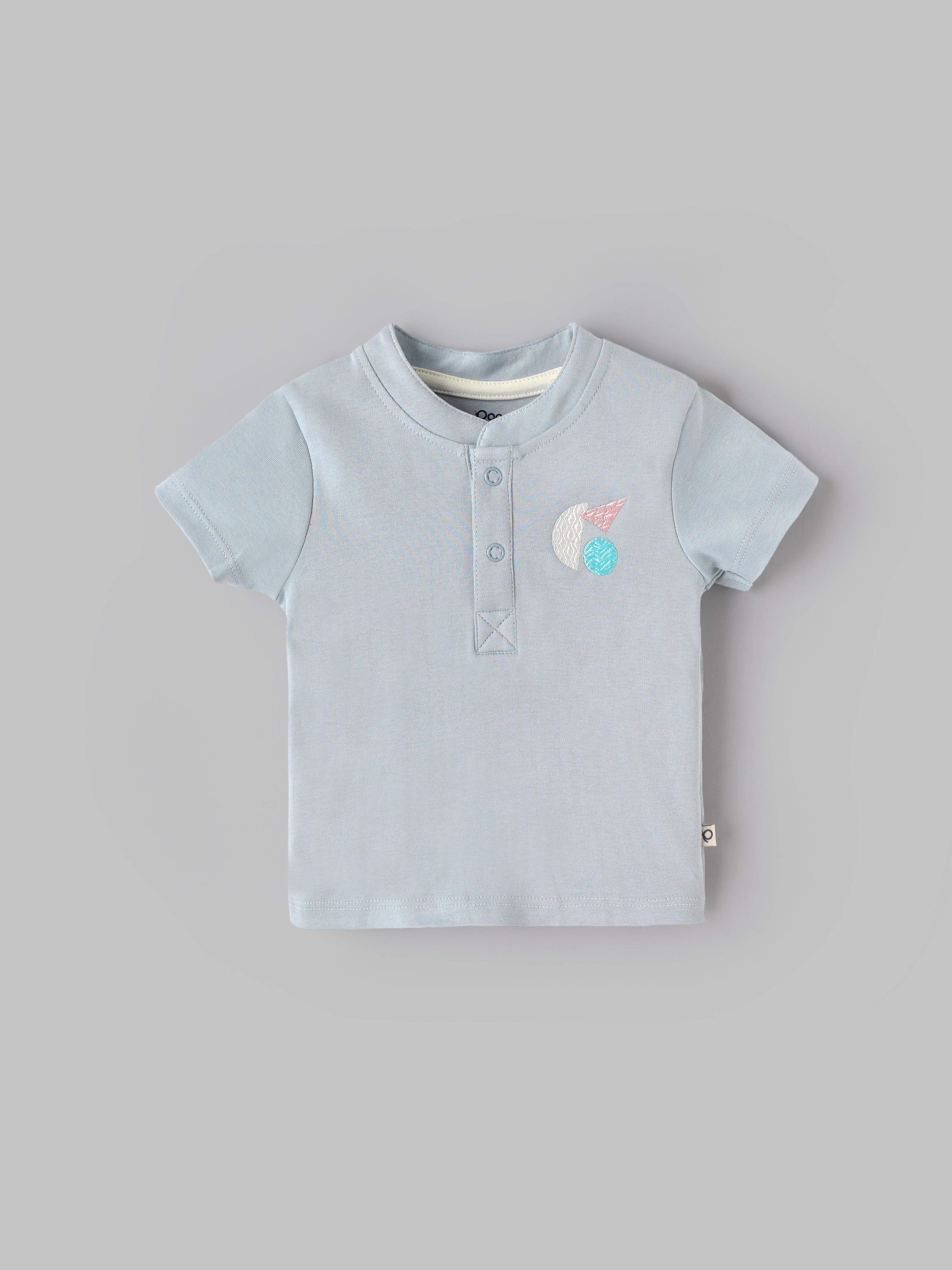 Popees Baby Boys Henley Cotton T-Shirt| Light Blue| 3-36 Months