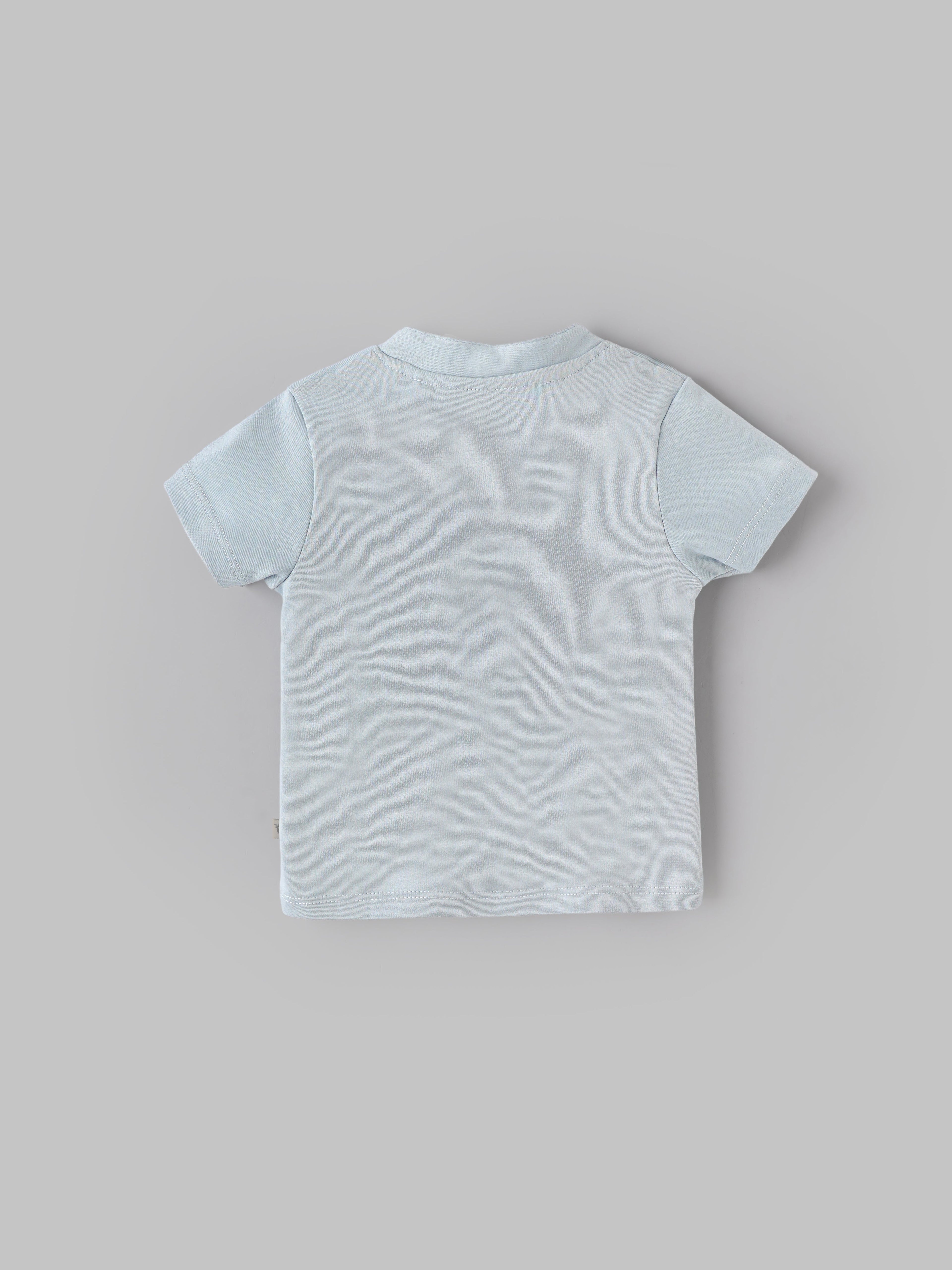Popees Baby Boys Henley Cotton T-Shirt| Light Blue| 3-36 Months