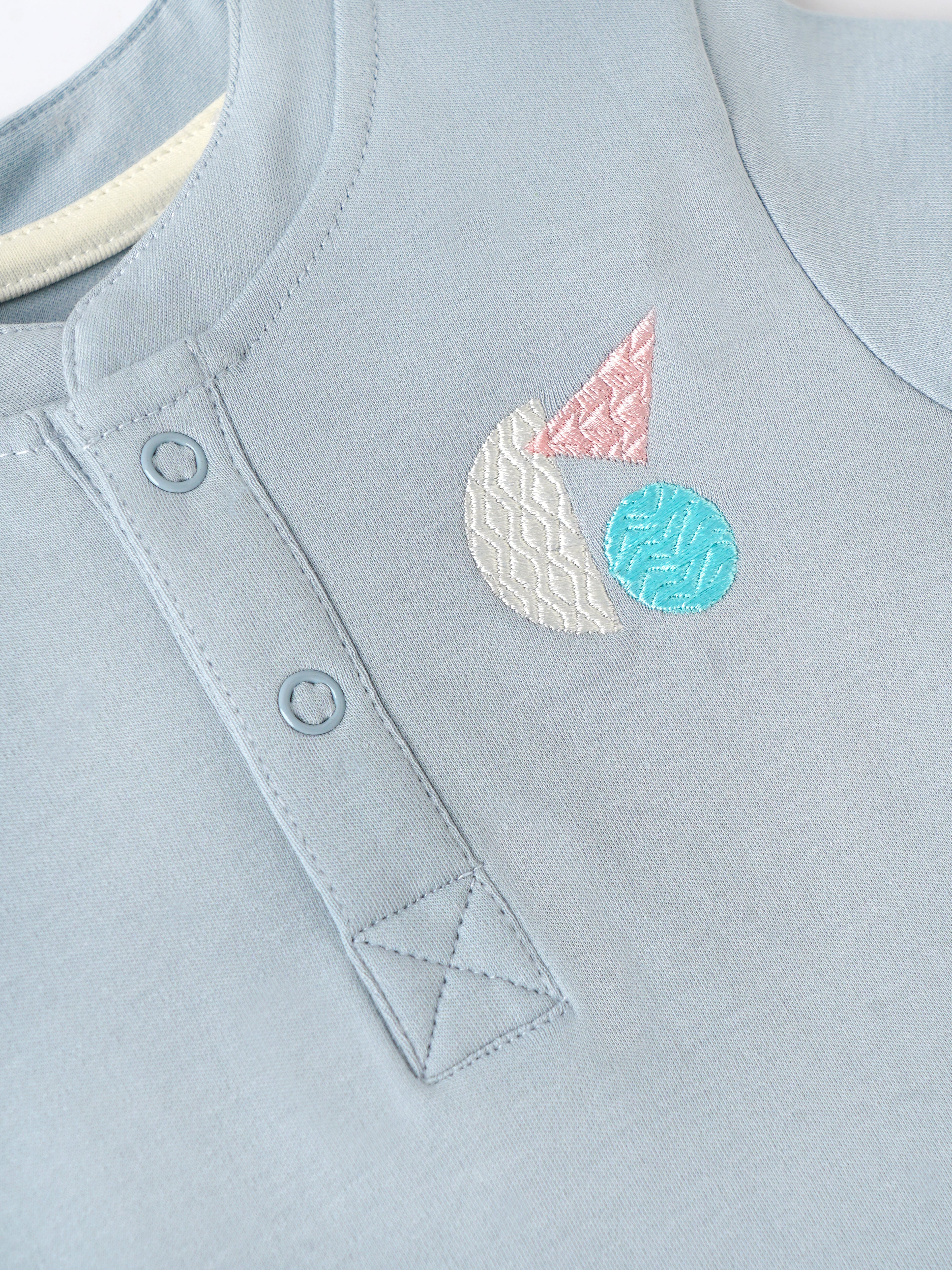 Popees Baby Boys Henley Cotton T-Shirt| Light Blue| 3-36 Months