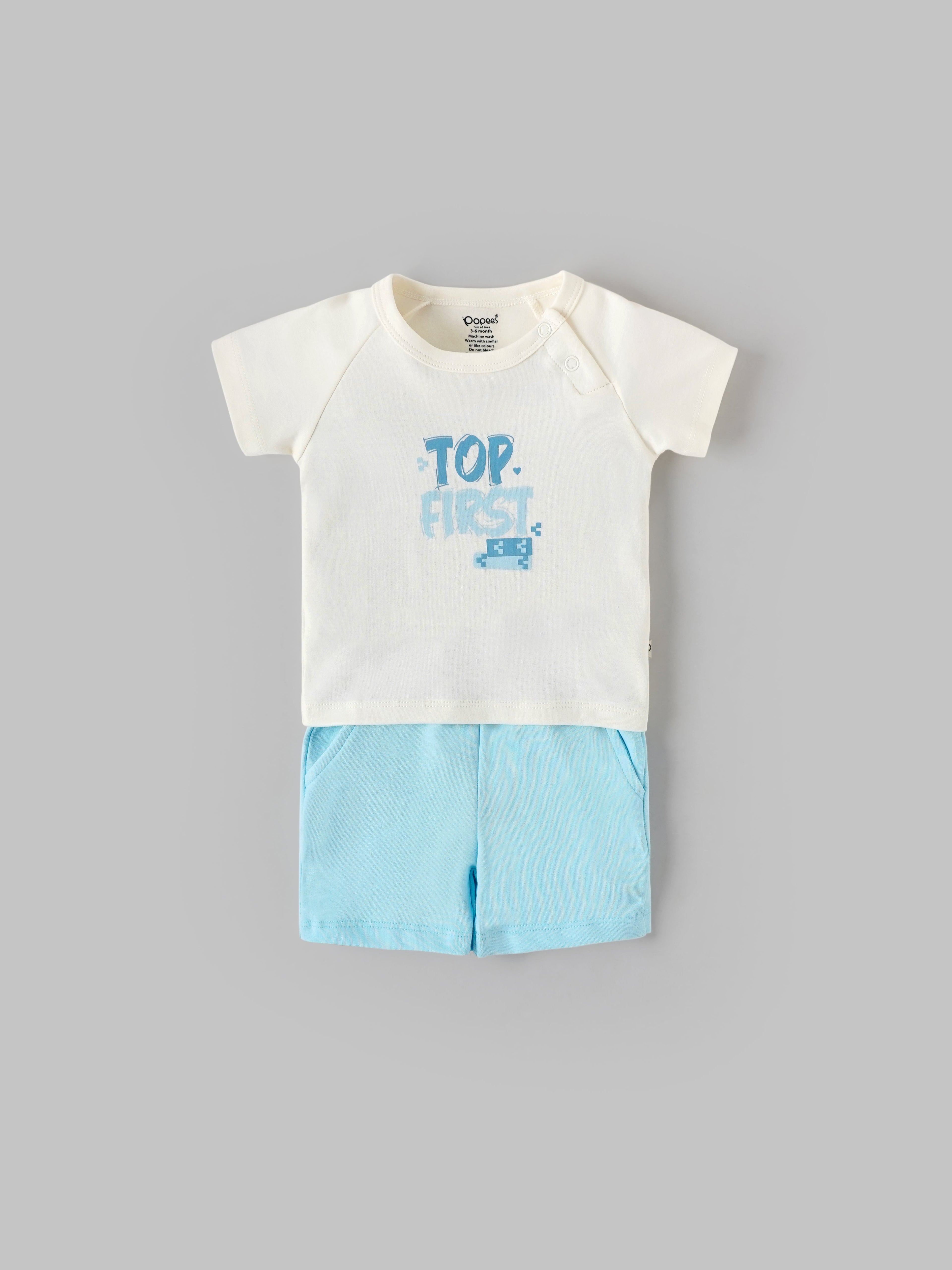 Popees Stylish Lightweight Summer Wear Printed T-Shirt and Shorts Set(3–24 Months)for Baby Boys