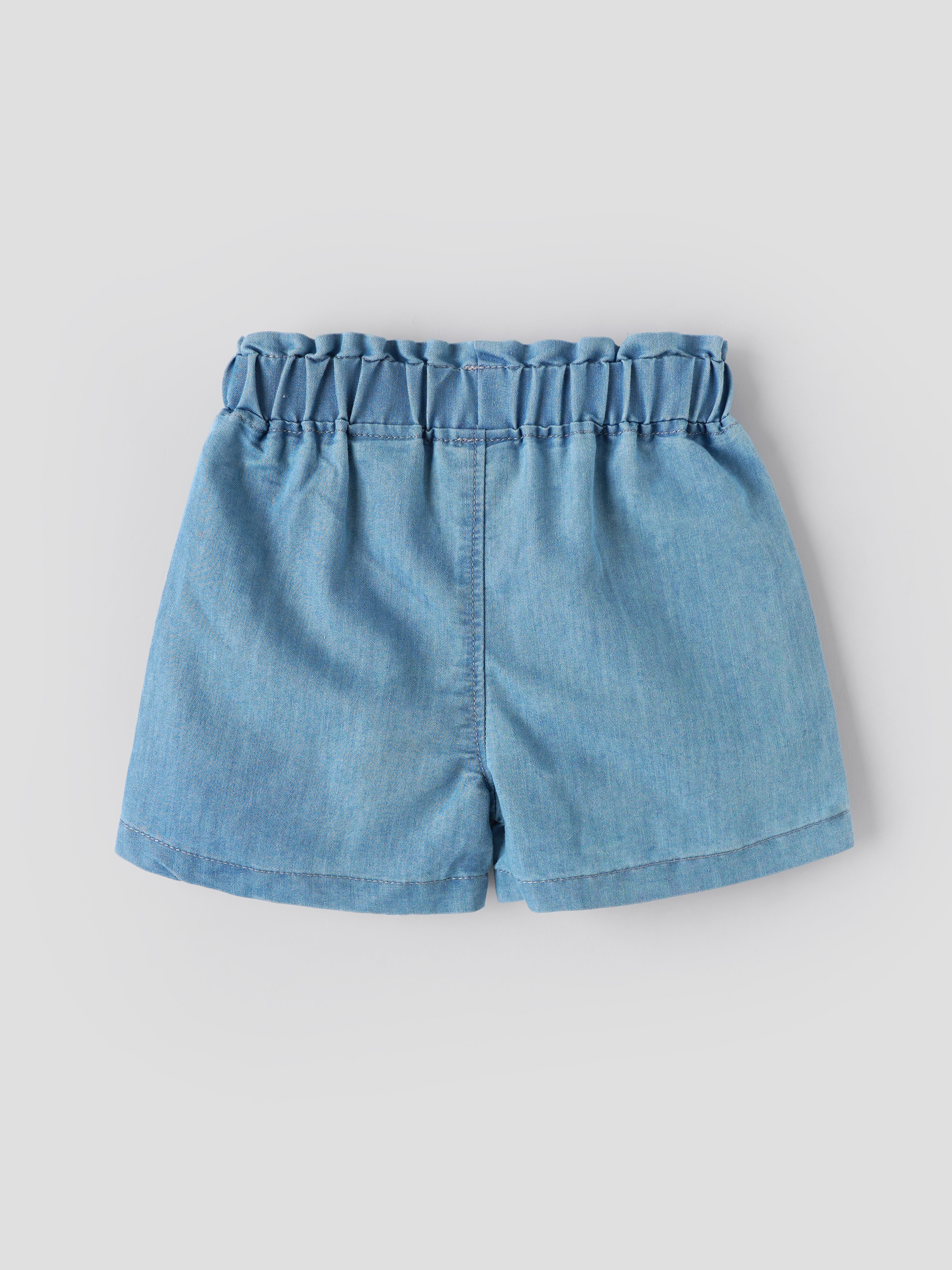 Popees Baby Girls Denim Shorts | Soft Lightweight Elastic Waist Casual Shorts | Ligh Blue | 3-24 Months