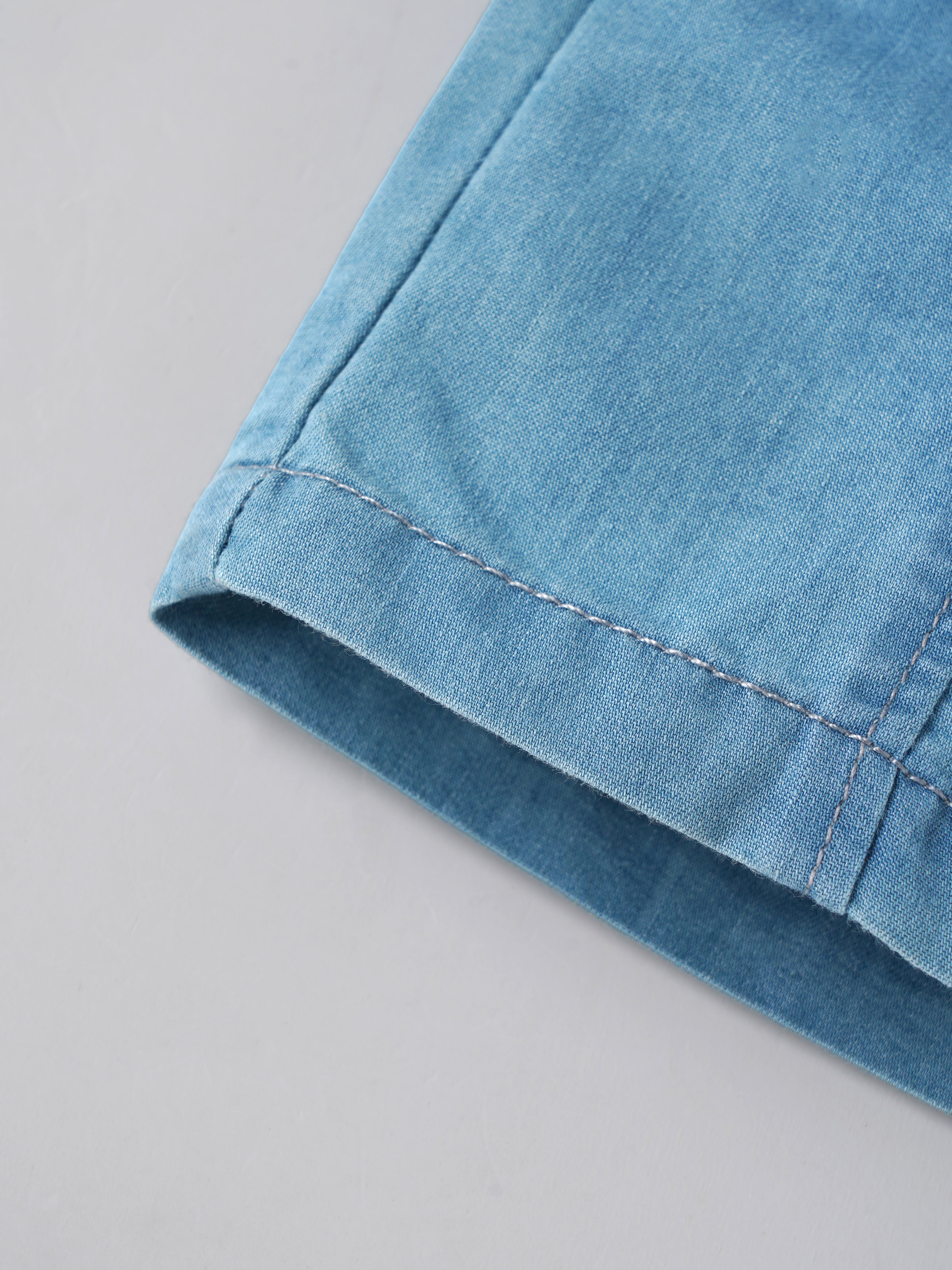 Popees Baby Girls Denim Shorts | Soft Lightweight Elastic Waist Casual Shorts | Ligh Blue | 3-24 Months