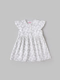 Popees Baby Girls Cotton Dress with Flutter Sleeves| White| 3-36 Months