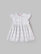 Popees Baby Girls Cotton Dress with Flutter Sleeves| White| 3-36 Months