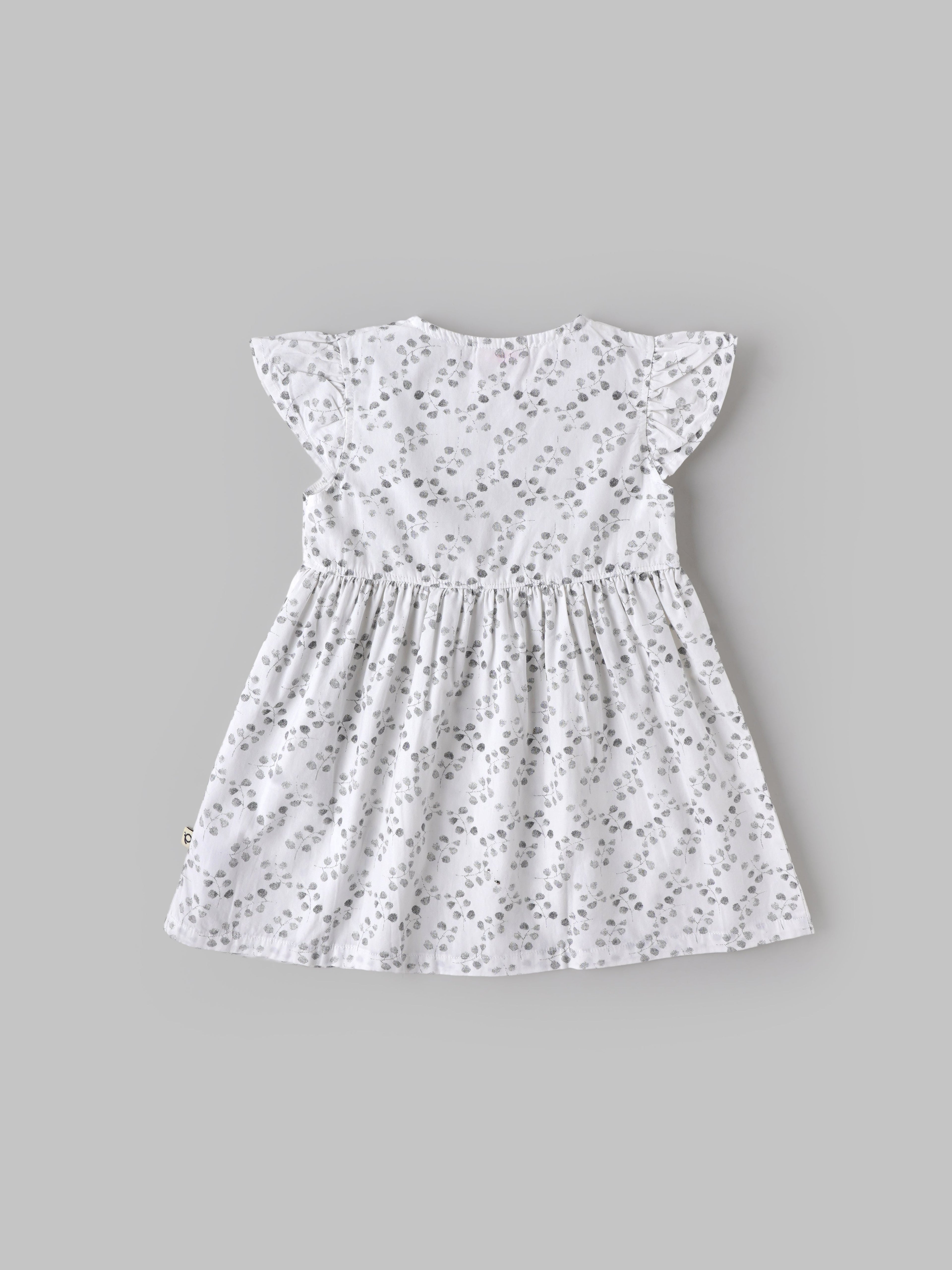 Popees Baby Girls Cotton Dress with Flutter Sleeves| White| 3-36 Months