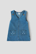 Popees Baby Girls Denim Sleeveless Dress with Heart Pockets |Soft Cotton Denim Outfit (3–36 Months)