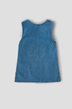 Popees Baby Girls Denim Sleeveless Dress with Heart Pockets |Soft Cotton Denim Outfit (3–36 Months)