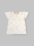 Popees Baby Girls Short Sleeve Cotton Dress| Off White| 3-24 Months