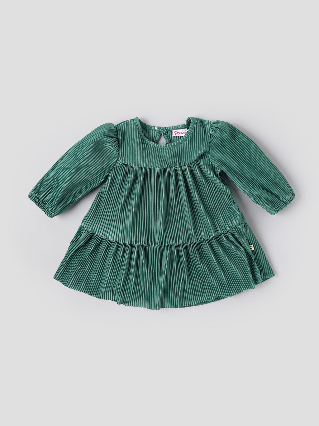 Popees Baby Girls Teal Green Pleated Full Sleeve Party Dress| 3 Months–36 Months