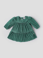 Popees Baby Girls Teal Green Pleated Full Sleeve Party Dress| 3 Months–36 Months