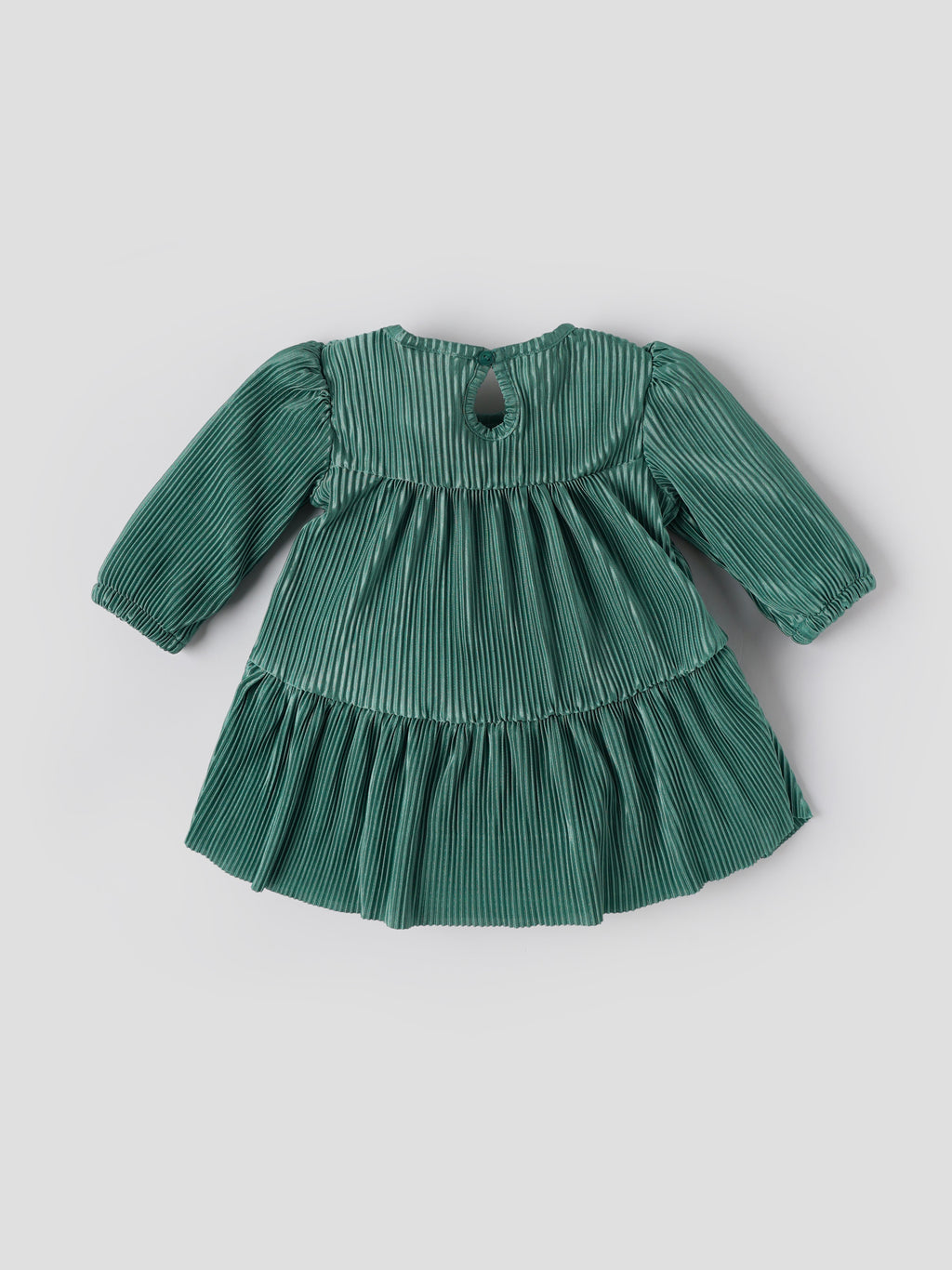 Popees Baby Girls Teal Green Pleated Full Sleeve Party Dress| 3 Months–36 Months
