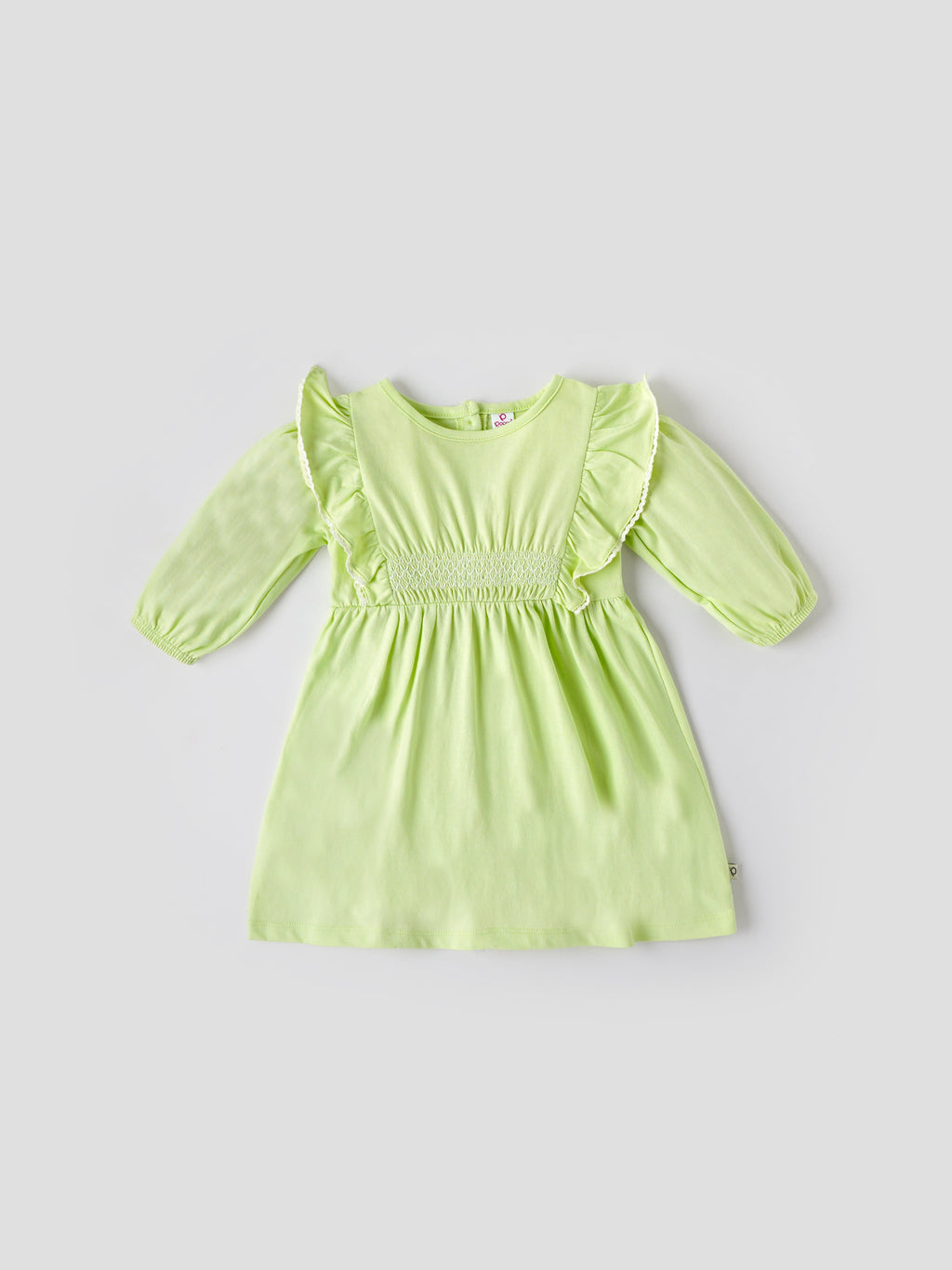 Popees Baby Girls Ruffle Sleeve Cotton Dress| Light Green| 6 - 24 Months