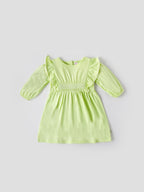 Popees Baby Girls Ruffle Sleeve Cotton Dress| Light Green| 6 - 24 Months