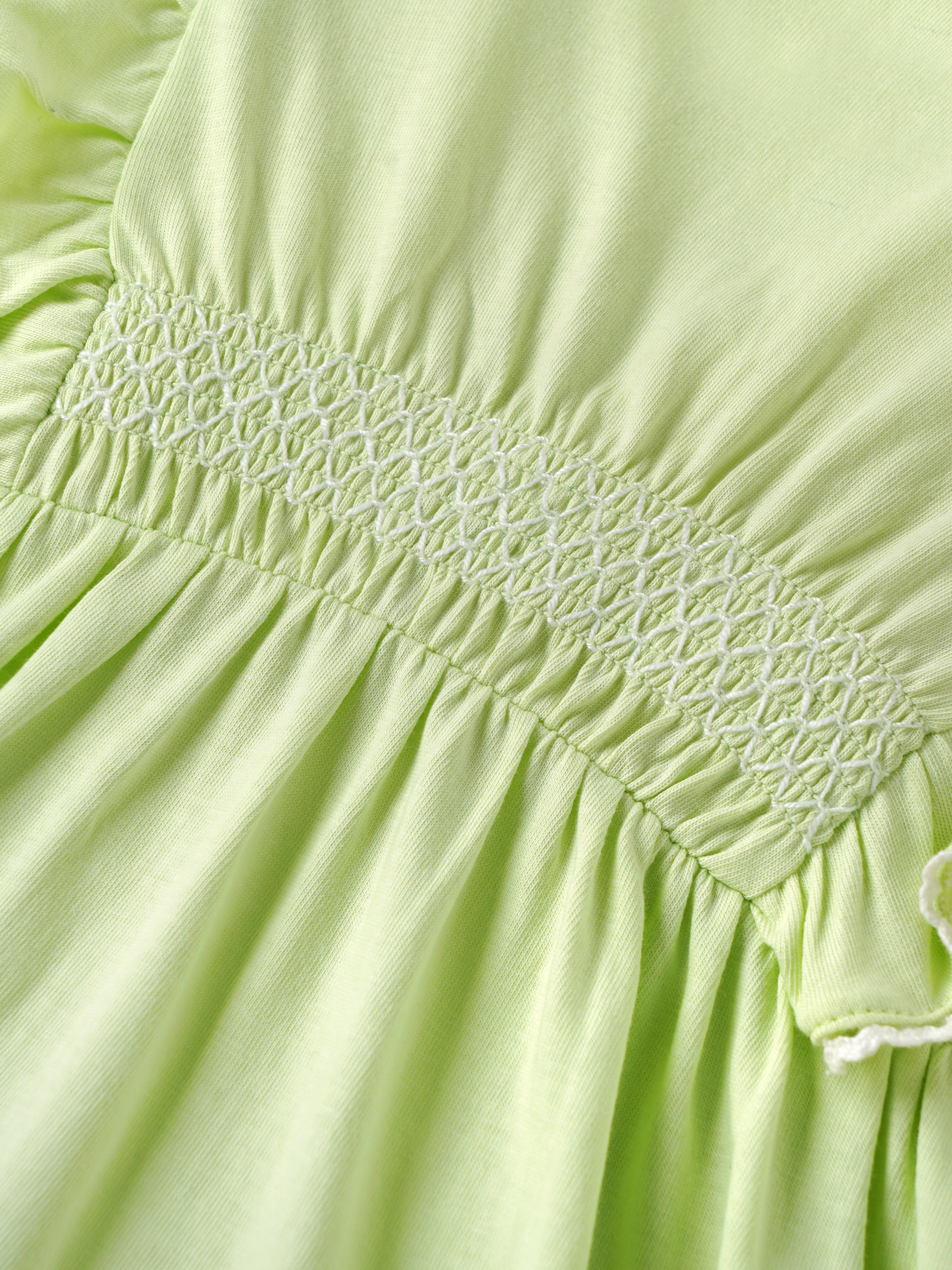 Popees Baby Girls Ruffle Sleeve Cotton Dress| Light Green| 6 - 24 Months