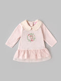 Popees Baby Girls Pink Embroidered Dress with Tulle Frills| 3-24 Months